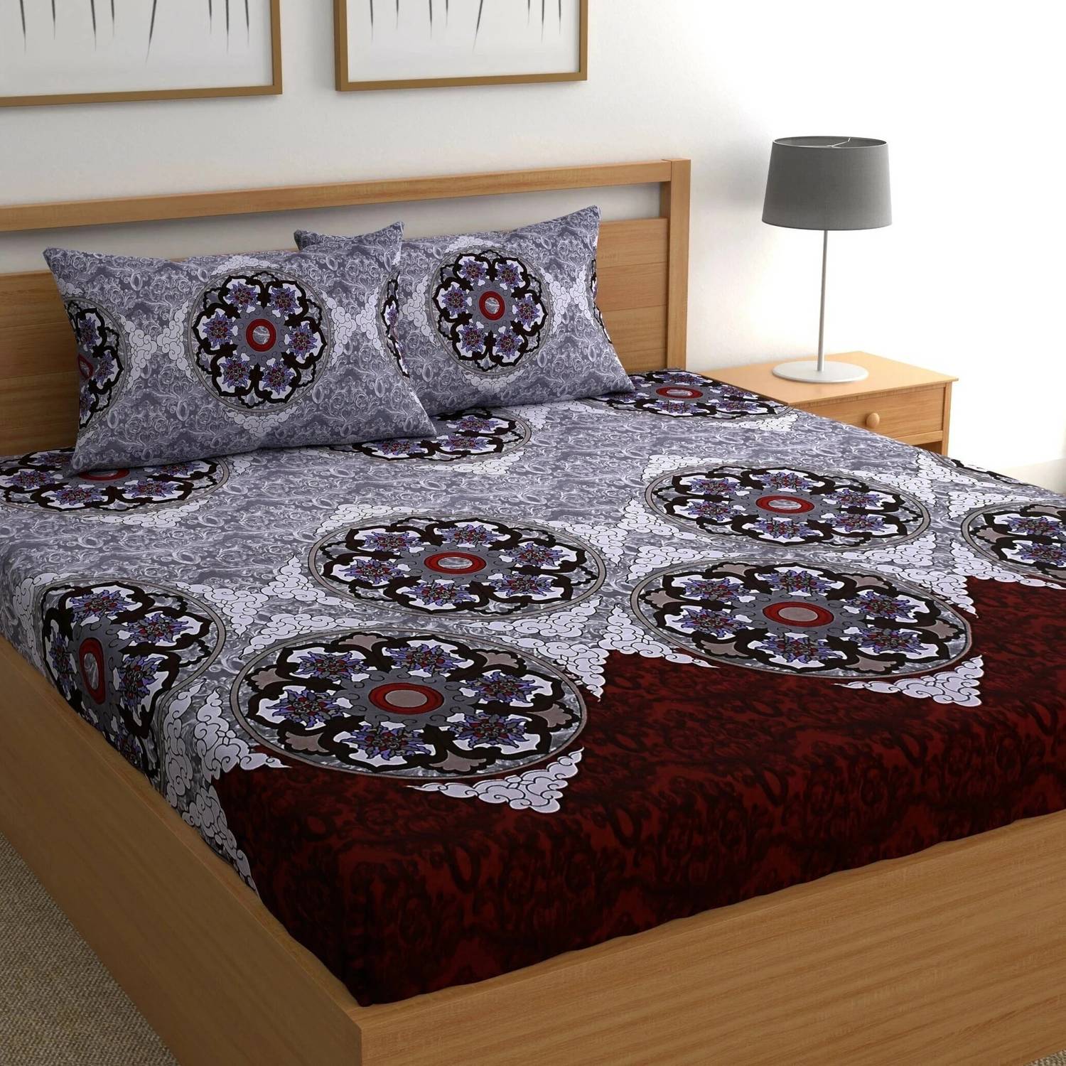 CG Homes Cotton Double Flat 180 TC Printed 1 Bedsheet with 2 Pill