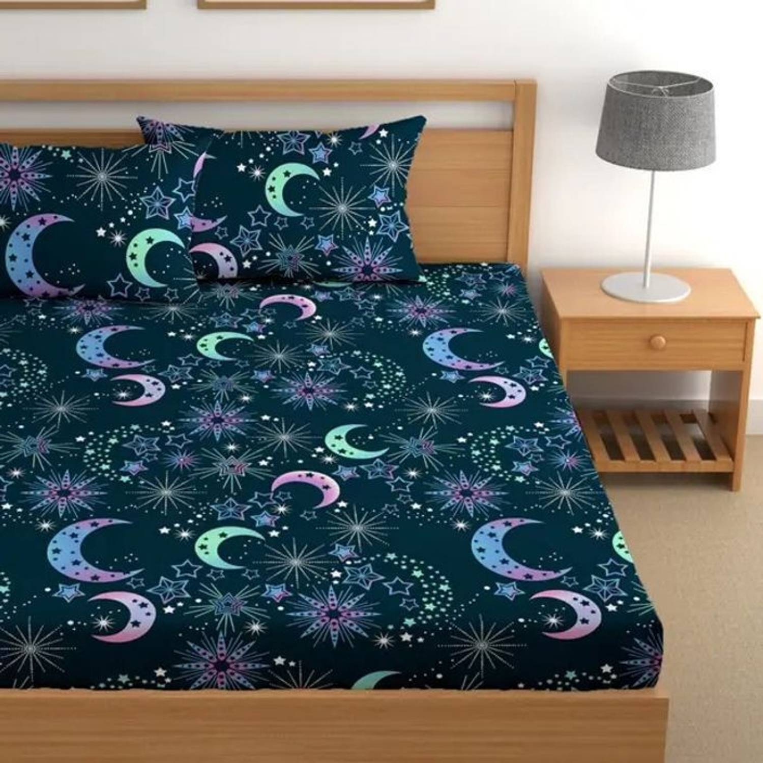 Bedit Cotton King Fitted (Elastic) 320 TC Floral 1 Bedsheet with 2 Pillow Covers