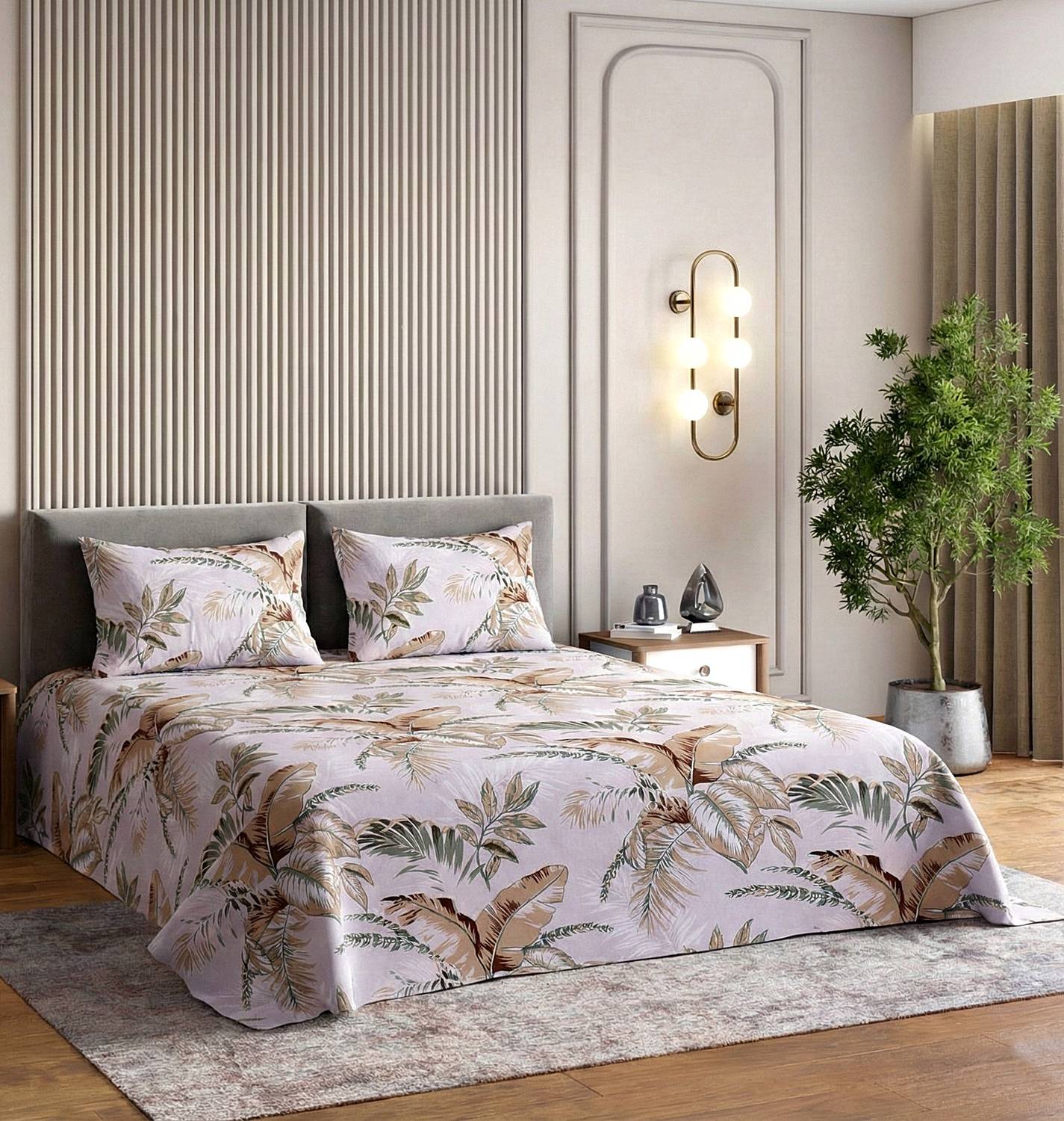 CARLTON LONDON Microfiber King Flat 140 TC Printed 1 Bedsheet with 2 Pillow Covers