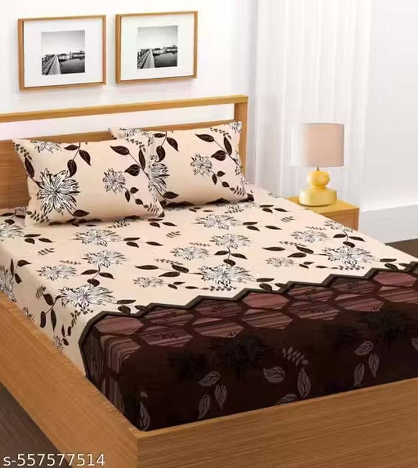 Bedit Cotton King Fitted (Elastic) 320 TC Floral 1 Bedsheet with 2 Pillow Covers