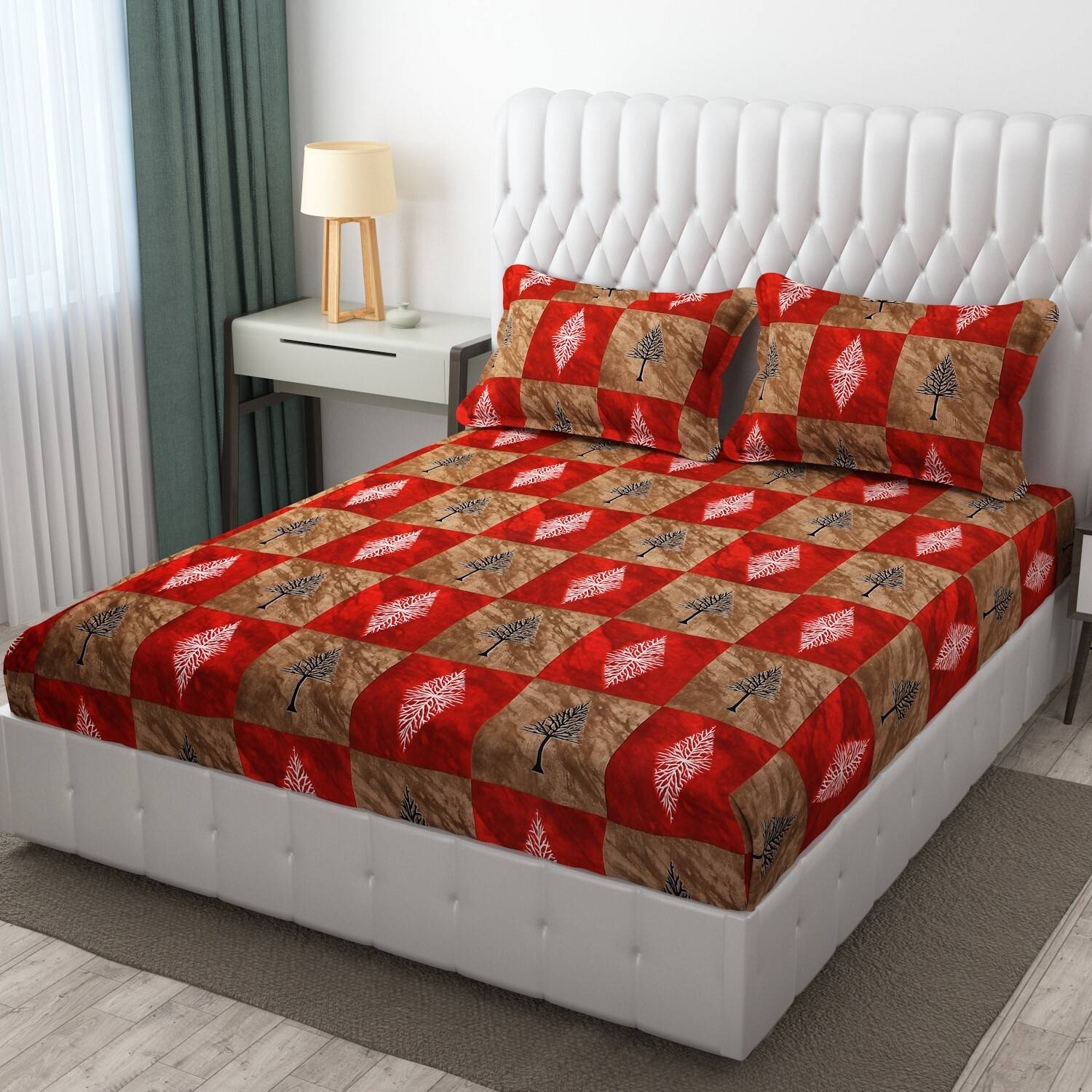 BROMWICK Microfiber Double Flat 300 TC Floral 1 Bedsheet with 2 P