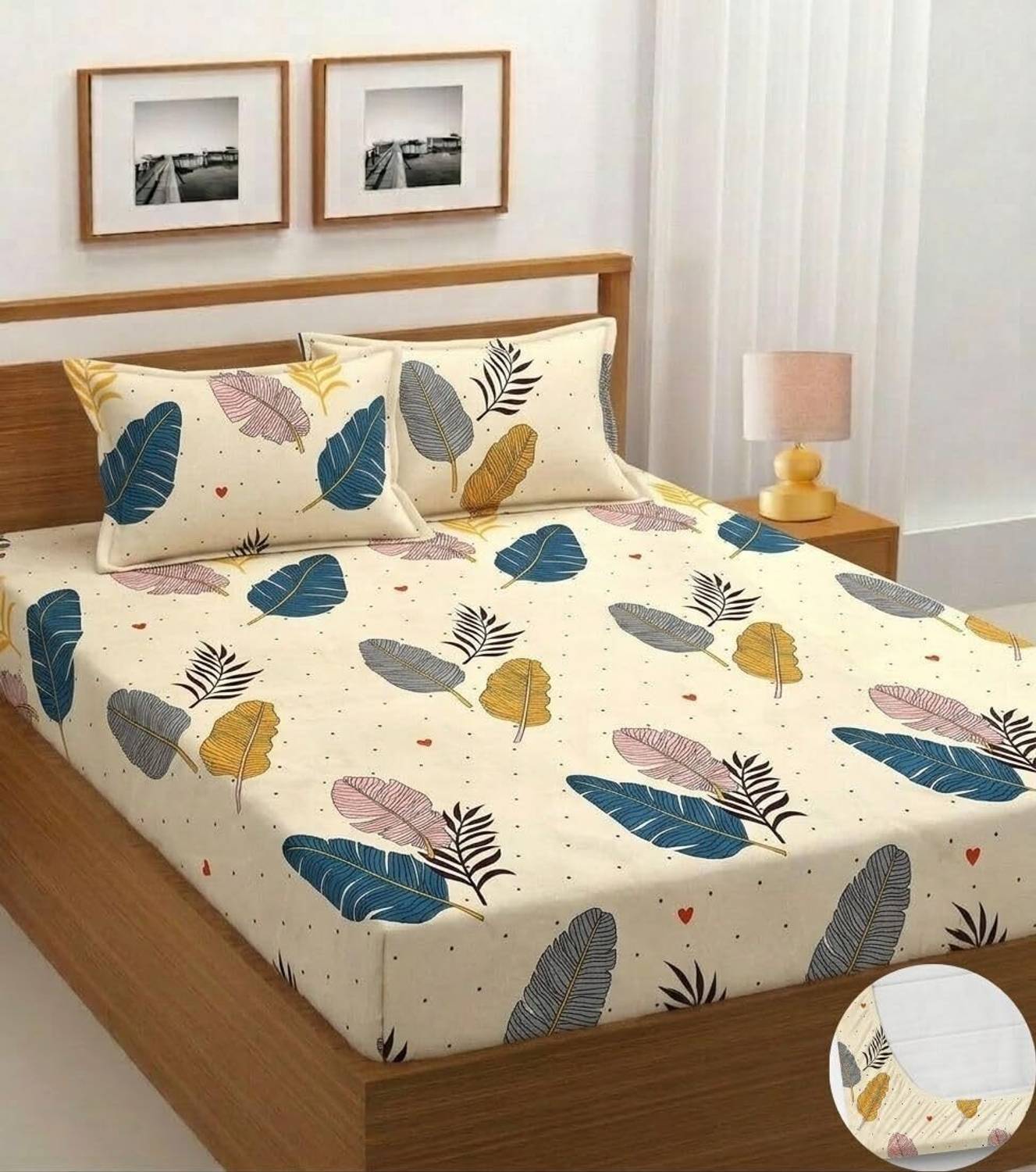 HOMETIC Cotton Double Fitted (Elastic) 360 TC Printed 1 Summer Be