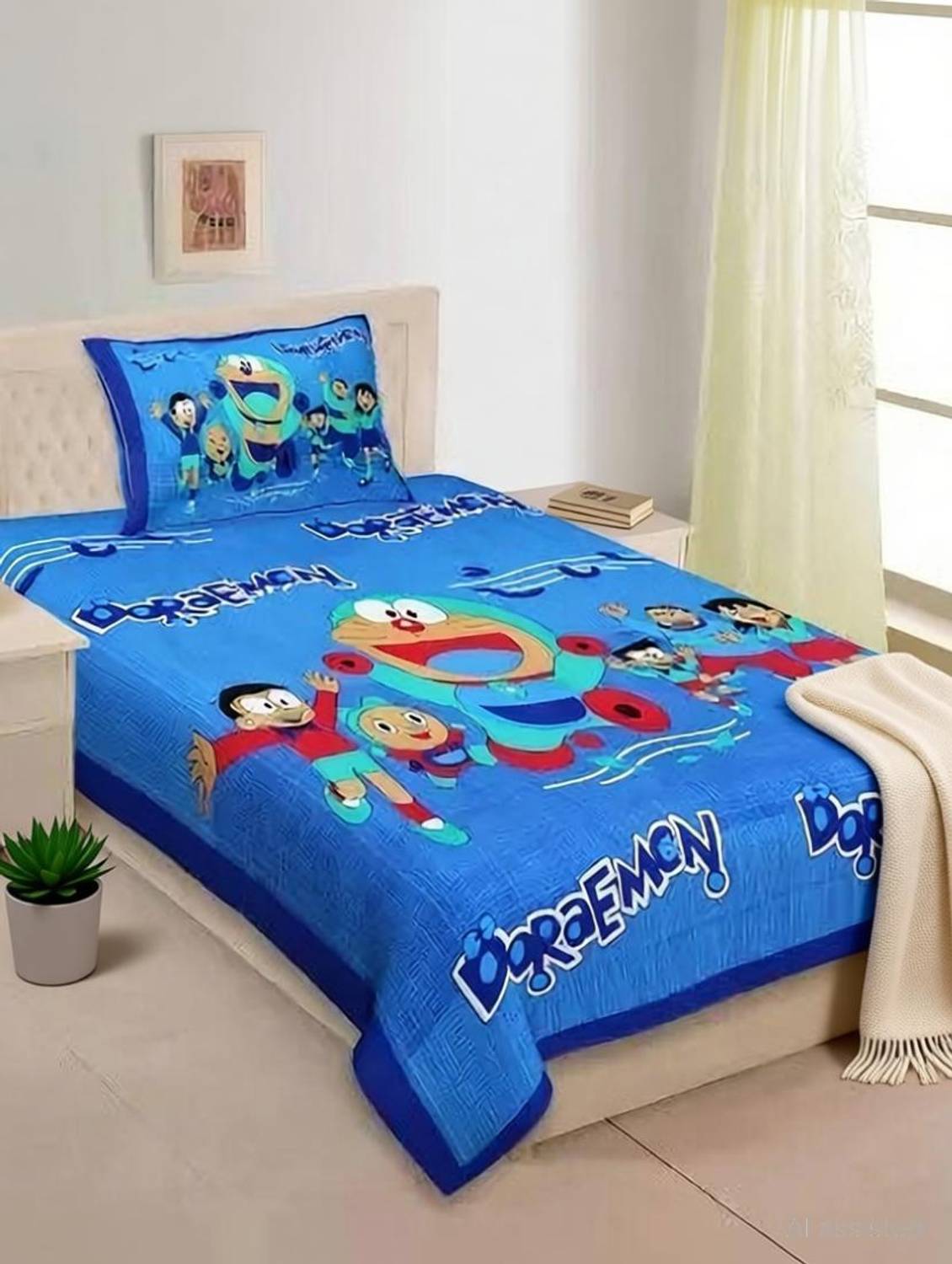 SOVLINA Cotton Single Flat 144 TC Cartoon Bedsheet - Image 1