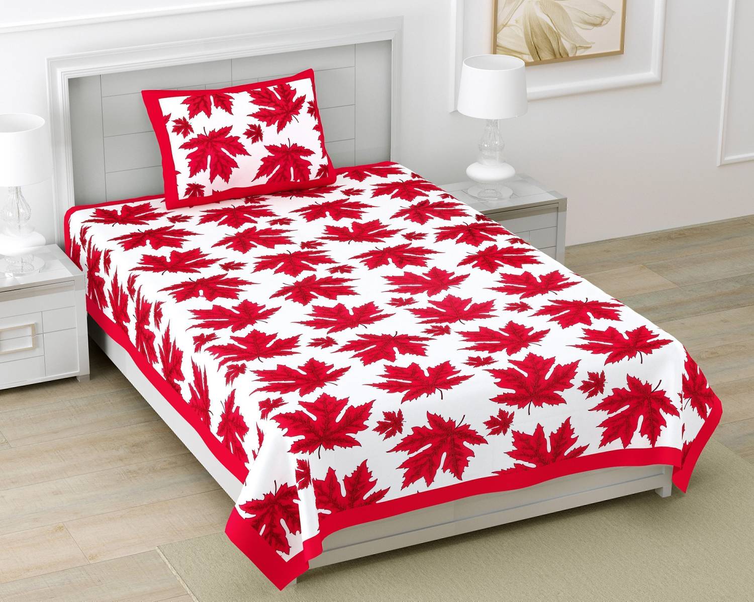 BharatLinen Cotton Single Flat 144 TC Jaipuri Prints 1 Summer Bedsheet