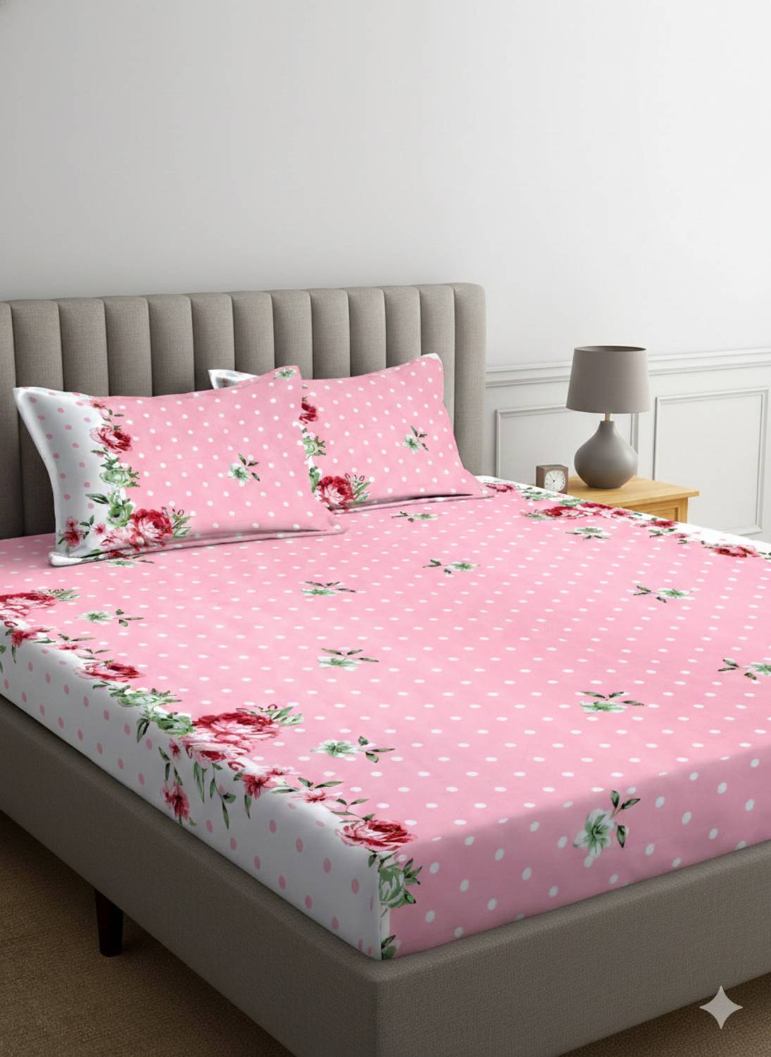 BLUEDOT Cotton Double Fitted (Elastic) 210 TC Printed 1 Bedsheet