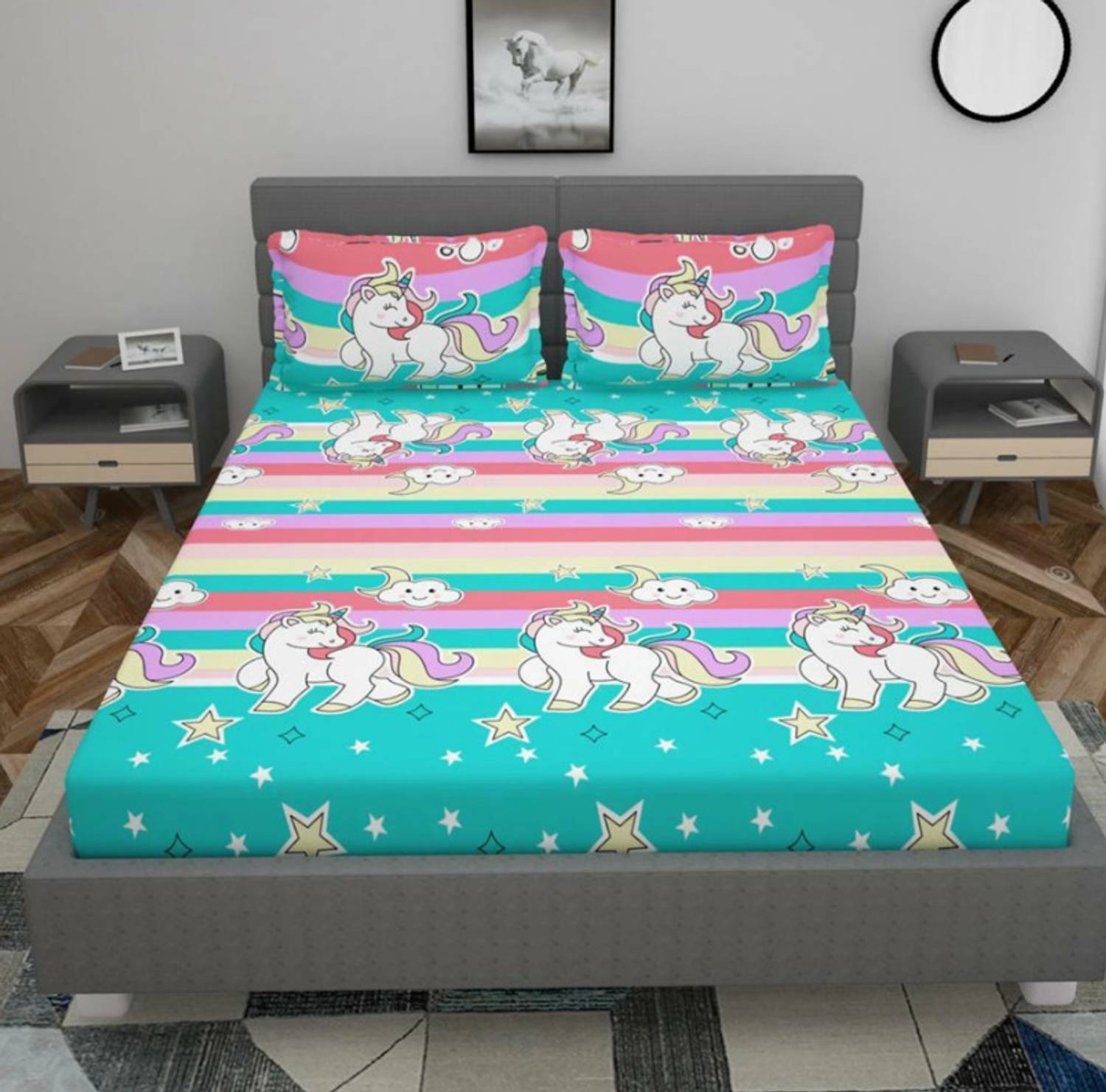 Adidev Woolen Double, King Fitted (Elastic) 270 TC Animal 1 Bedsheet with 2 Pillow Covers