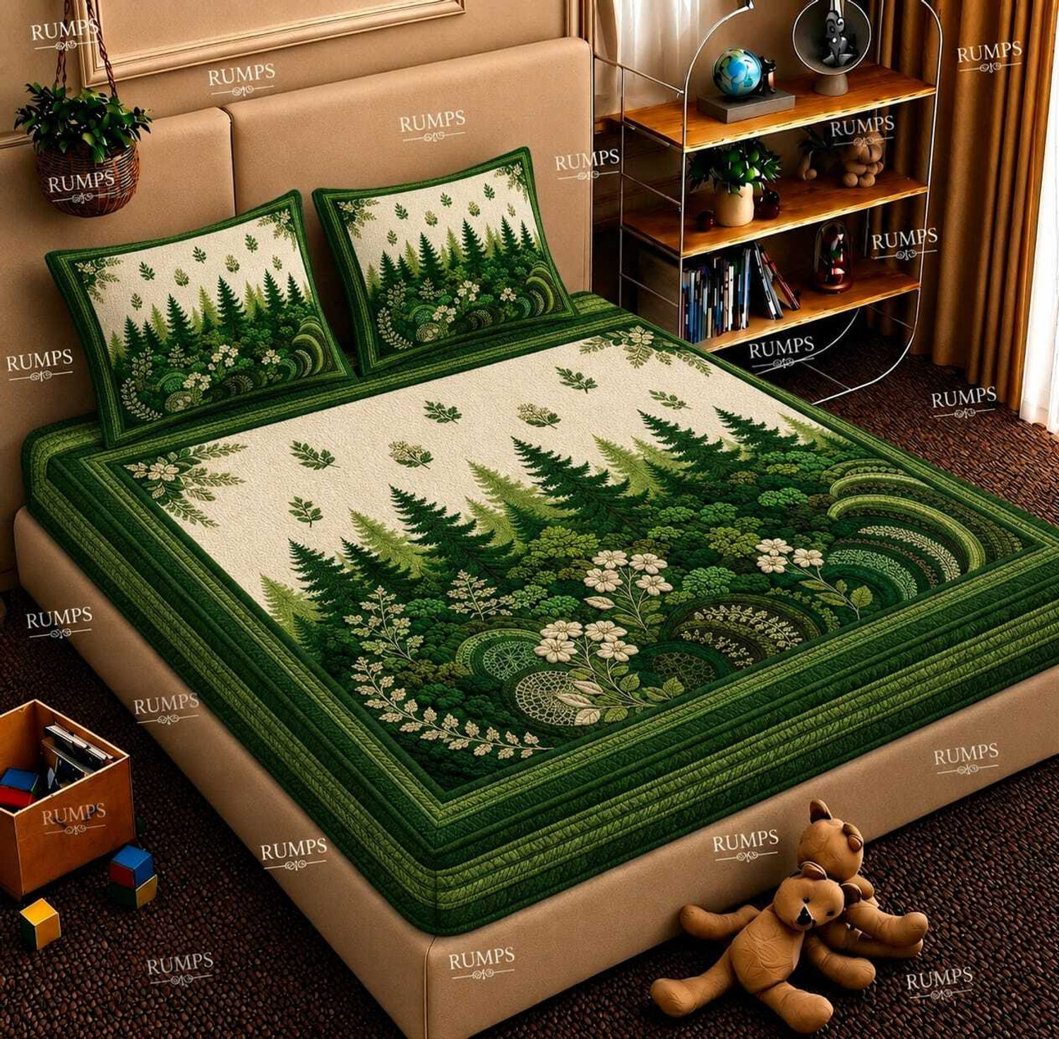 Rumps Cotton Double Flat 450 TC 3D Printed 1 Bedsheet with 2 Pillow Covers