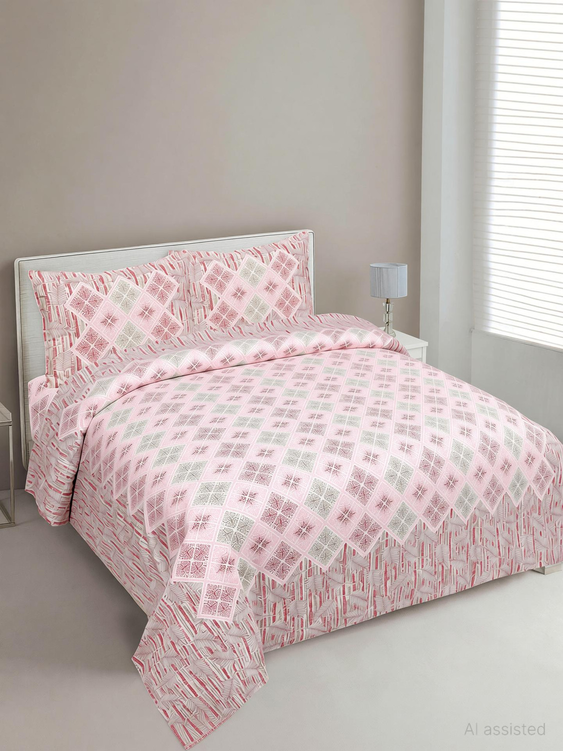 Image of Mafatlal Cotton Double Flat 144 TC Geometric 1 Bedsheet with 2 Pillow Covers