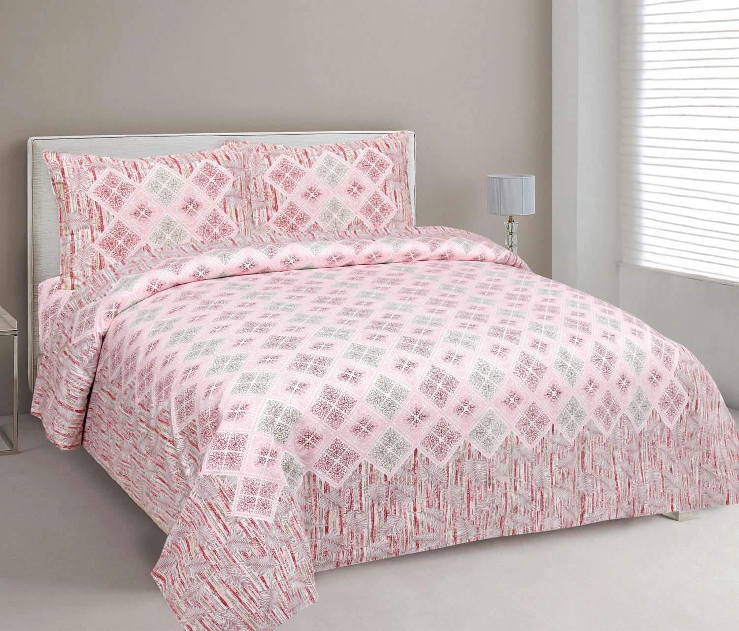 Image of Mafatlal Cotton Double Flat 144 TC Geometric 1 Bedsheet with 2 Pillow Covers