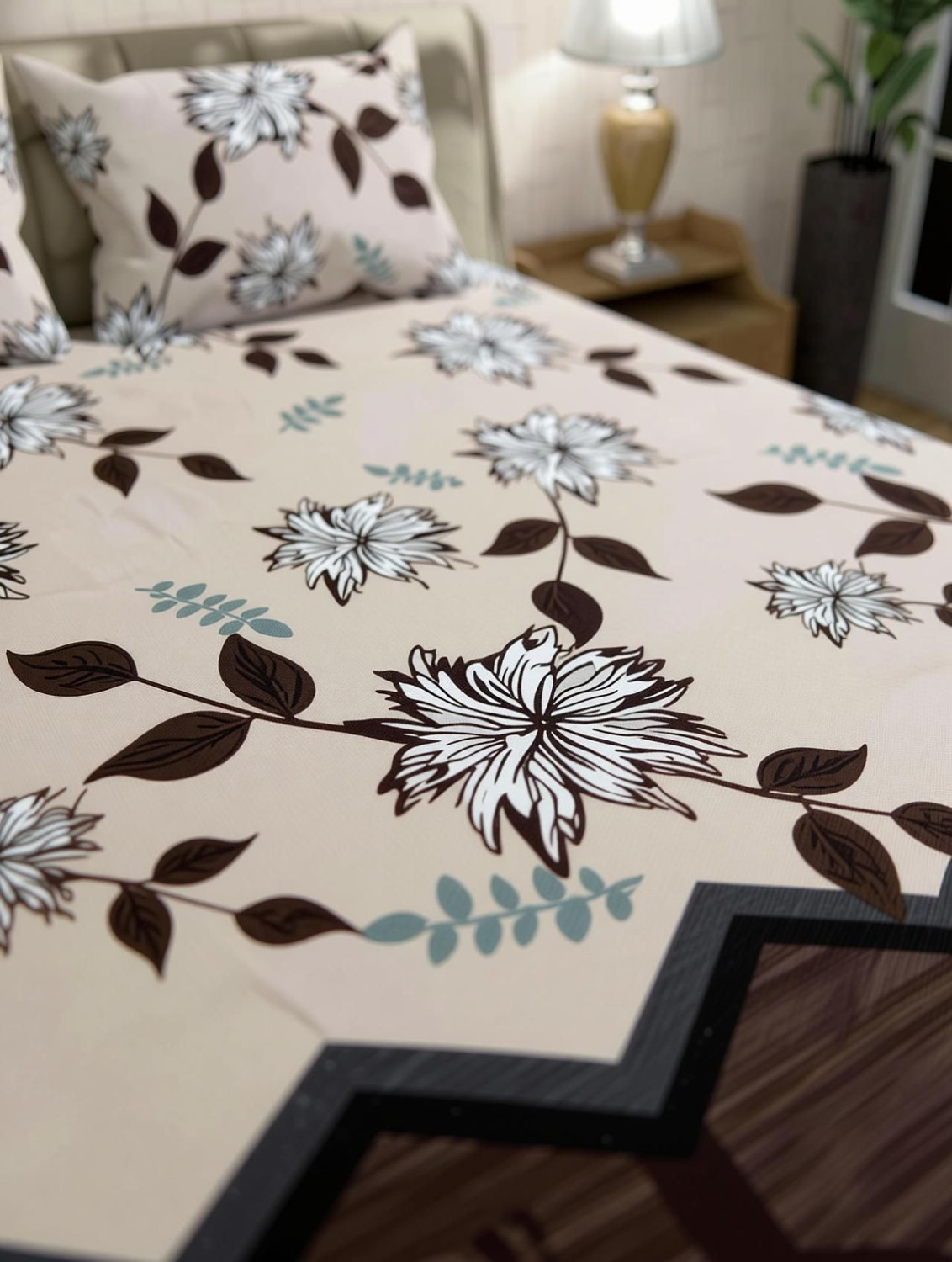 Image of Moonroof Cotton Double Fitted (Elastic) 244 TC Printed 1 Summer Bedsheet with 2 Pillow Covers
