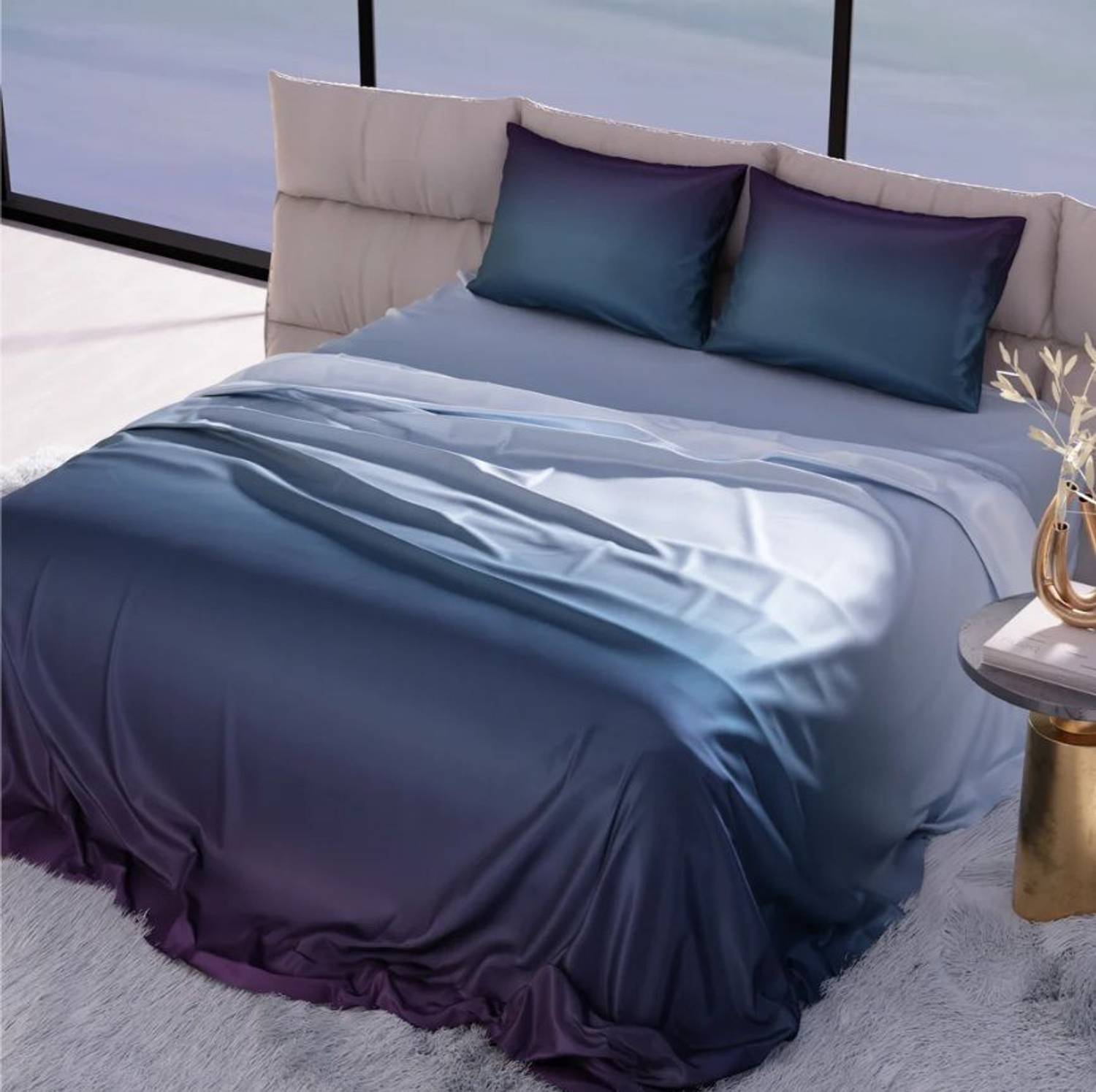 CARLTON LONDON Cotton Blend King Flat 300 TC Solid 1 AC Bedsheet with 2 Pillow Covers