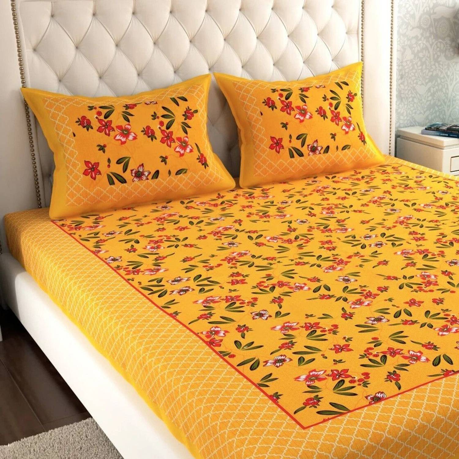 Leo Creation Cotton Double Flat 144 TC Jaipuri Prints 1 Bedsheet