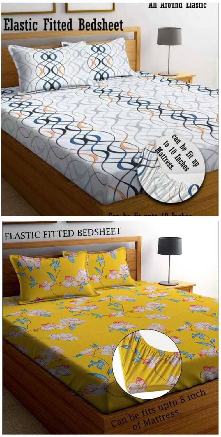 Amrange Cotton King Fitted (Elastic) 210 TC 3D Printed 2 Bedsheets with 4 Pillow Covers