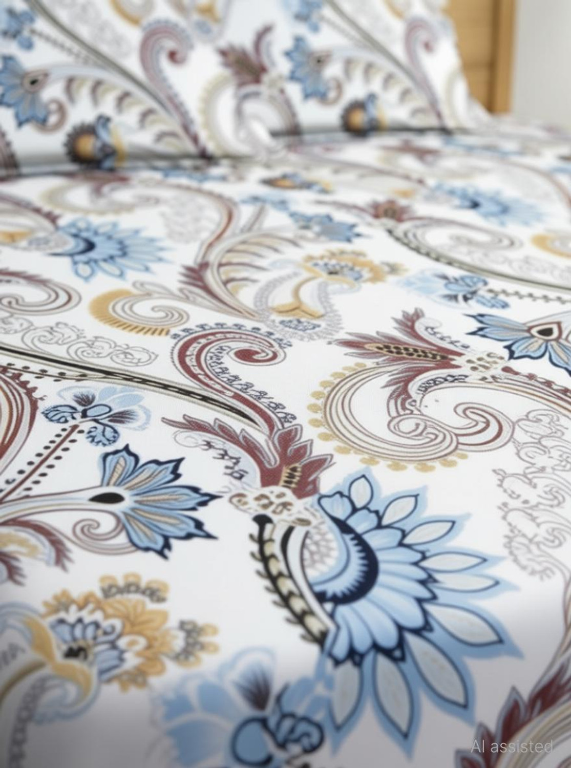 Image of KURRY HOME FURNISHING Microfiber Double Fitted (Elastic) 250 TC Floral 1 Bedsheet with 2 Pillow Covers