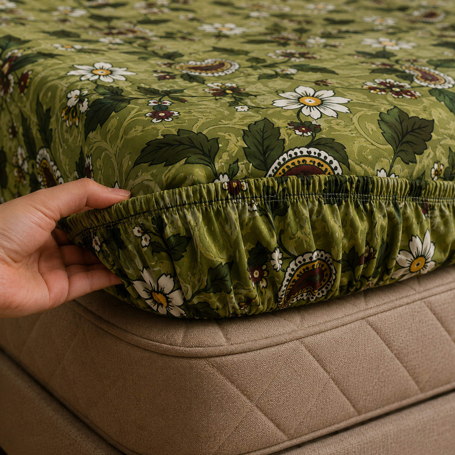 Image of Valemo & co. Cotton Double, King Fitted (Elastic) 210 TC Printed 1 Bedsheet with 2 Pillow Covers (Multicolor)
