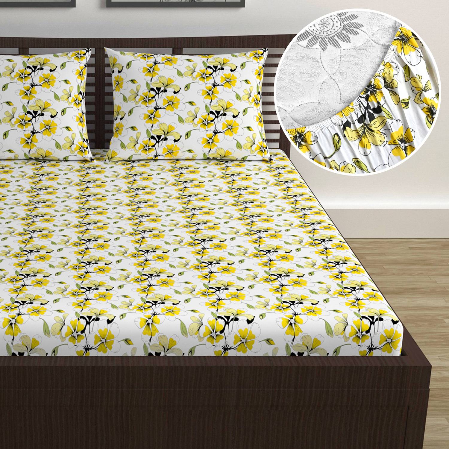 Divine Casa Cotton Double Fitted (Elastic) 144 TC Floral 1 Bedshe