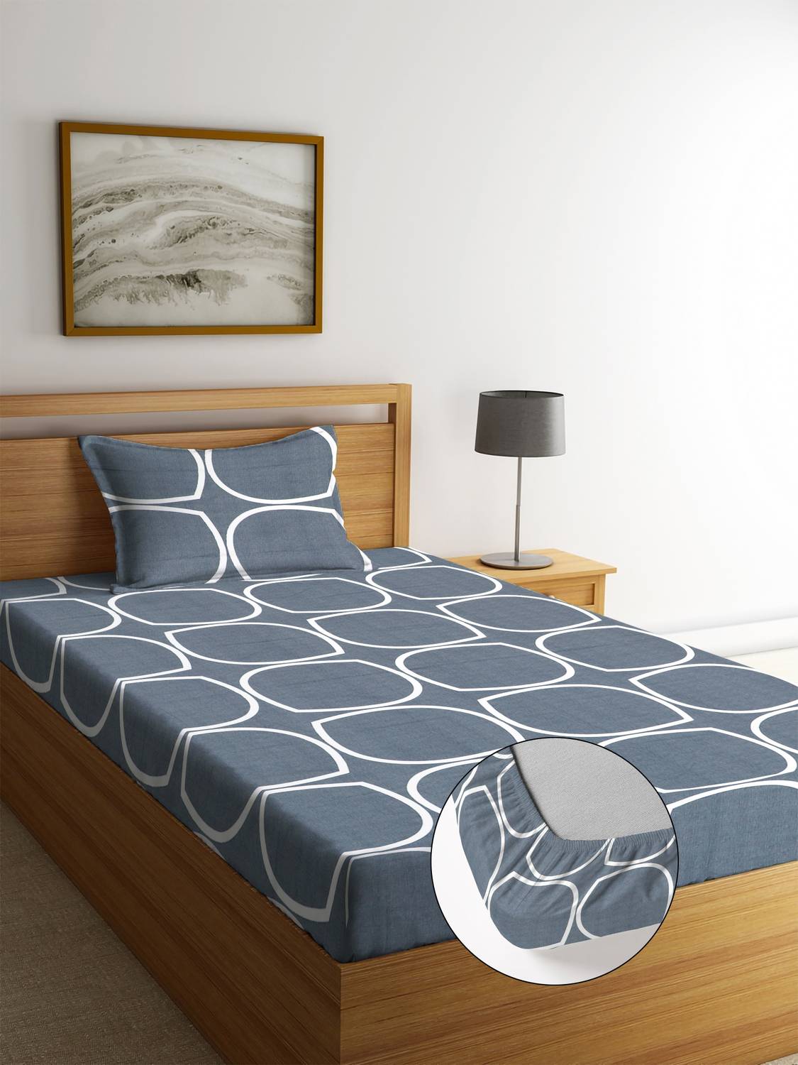 BeddingZone Cotton Single Fitted (Elastic) 300 TC Floral 1 Bedsheet with 2 Pillow Covers