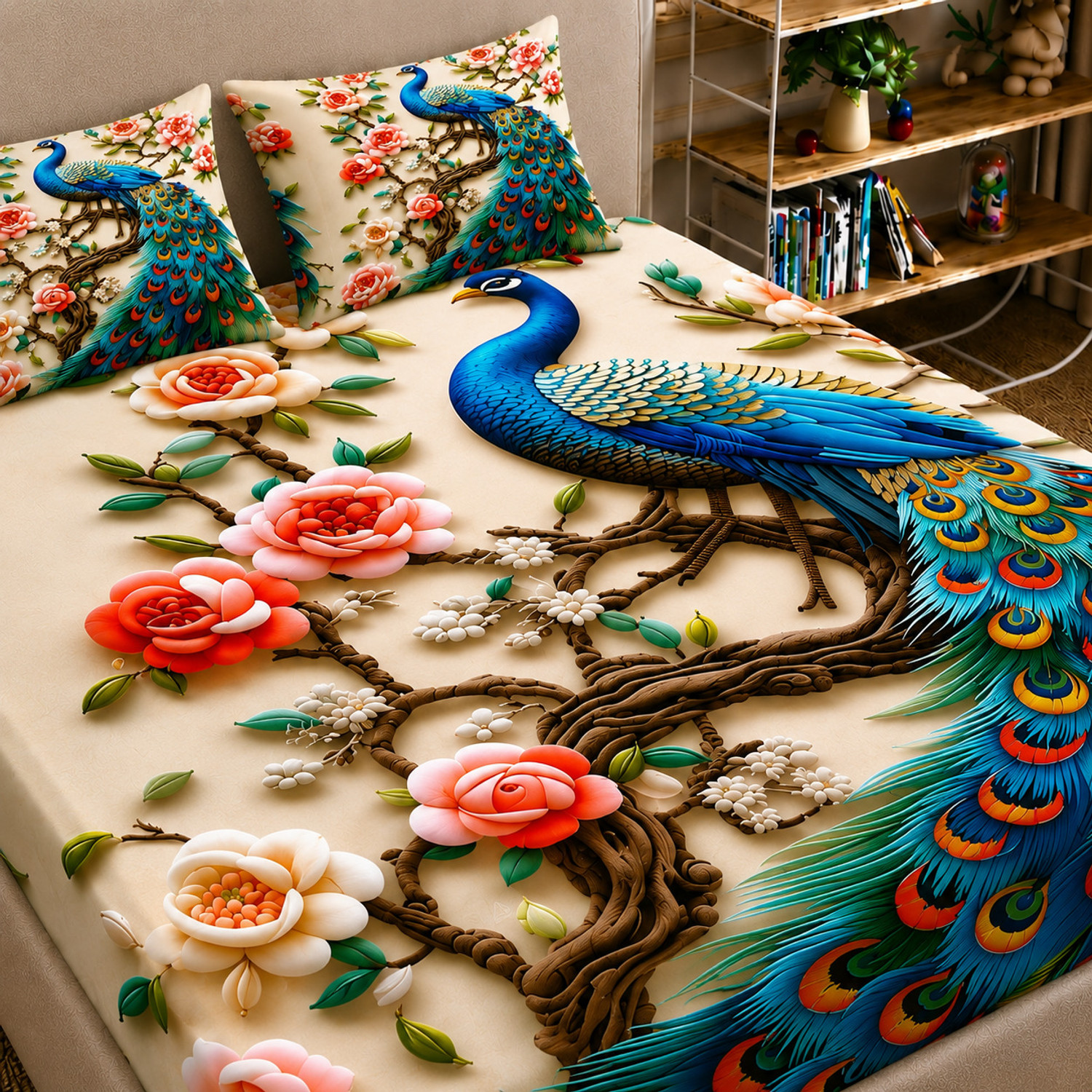 Image of Ditya Cotton Double, King, Queen Flat 410 TC 3D Printed 1 Summer Bedsheet with 2 Pillow Covers (Multicolor)