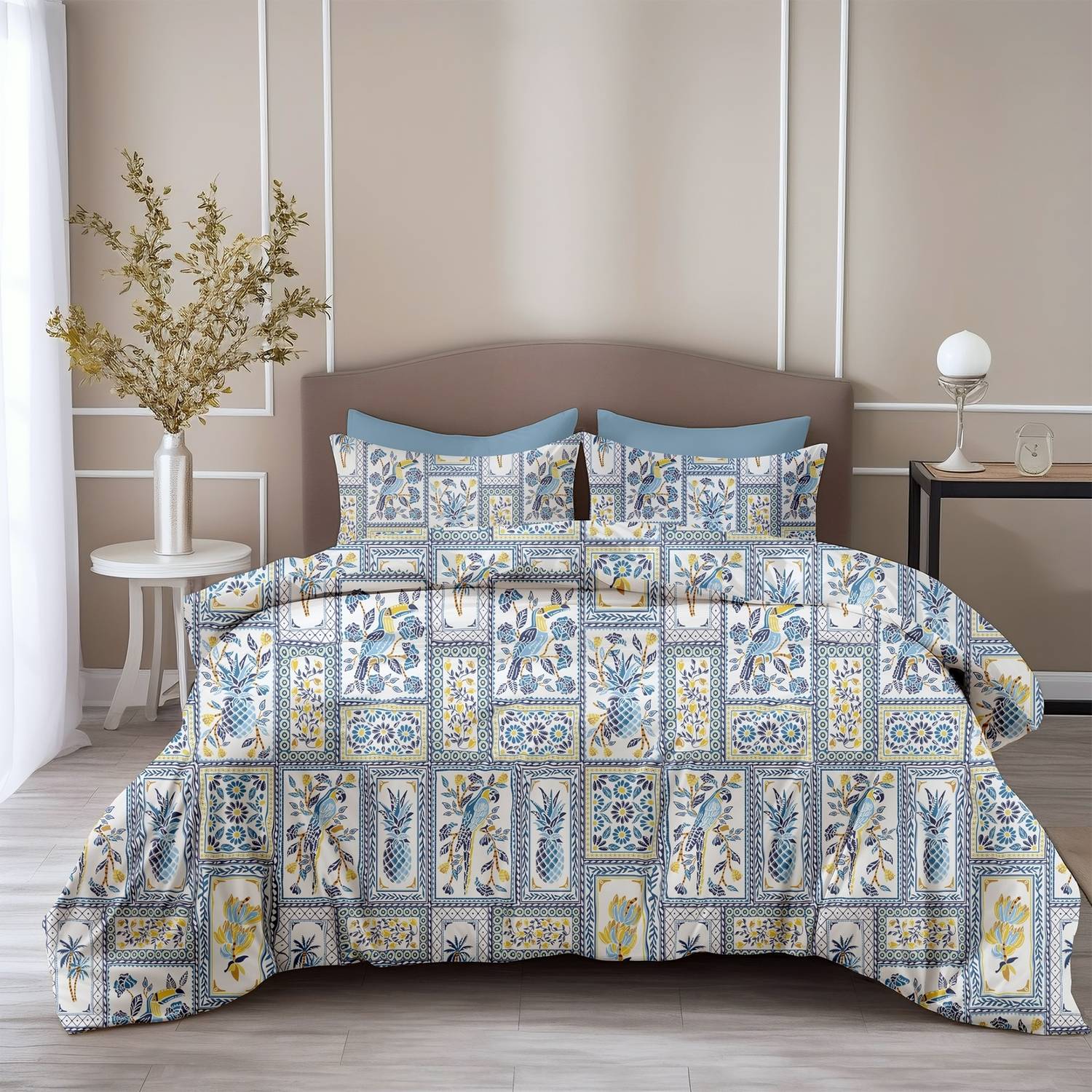 LORETO Cotton Double Flat 144 TC Printed 1 Bedsheet with 2 Pillow
