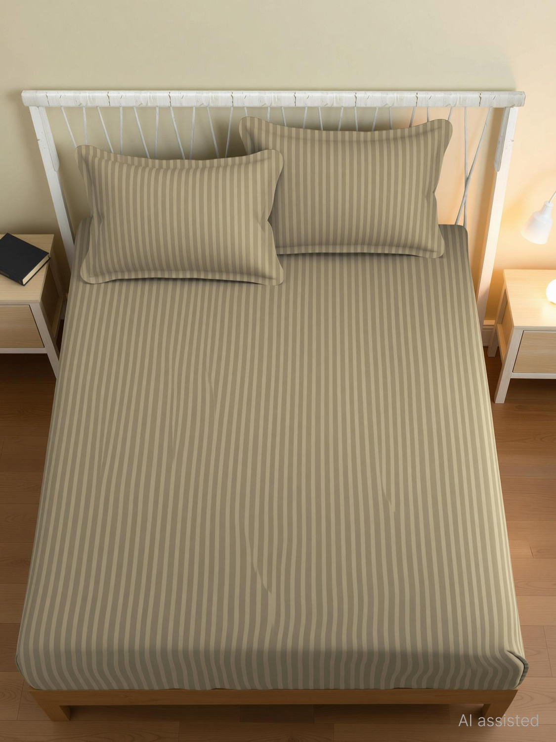 Image of Home Stylish Polycotton Double Flat 240 TC Striped 1 Bedsheet with 2 Pillow Covers