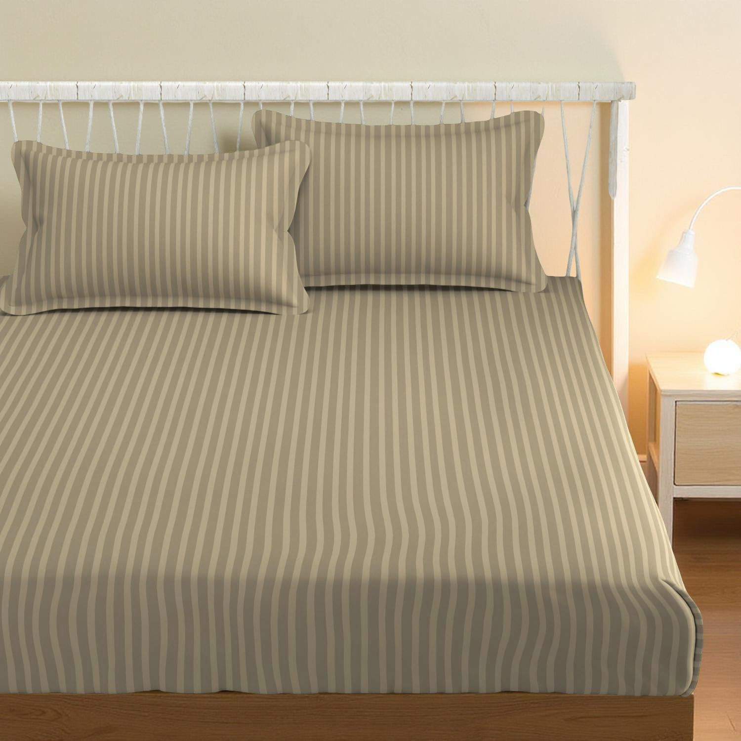 Image of Home Stylish Polycotton Double Flat 240 TC Striped 1 Bedsheet with 2 Pillow Covers