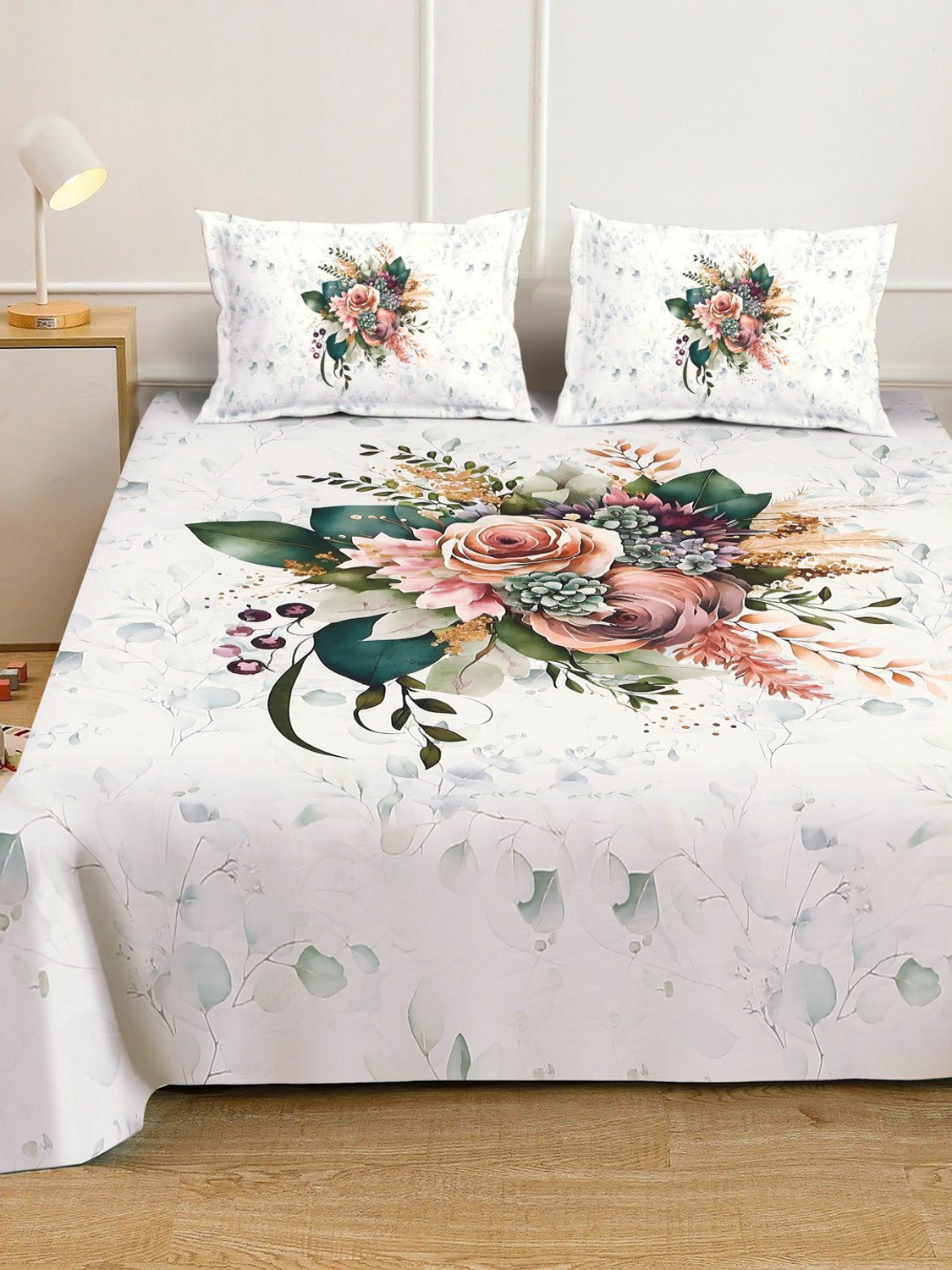 Image of Klotthe Cotton Blend King Flat 400 TC Floral 1 Bedsheet