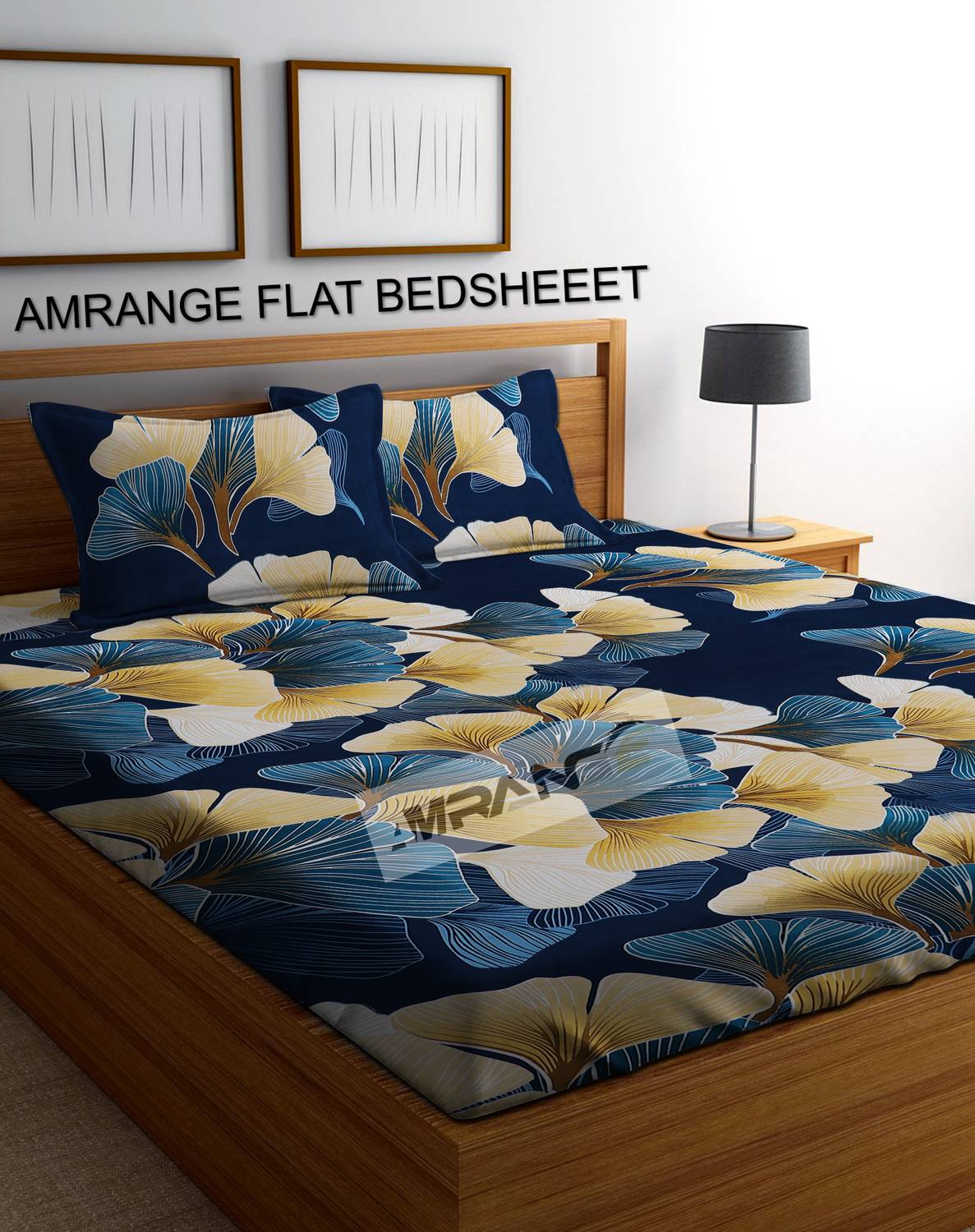 Amrange Cotton King Flat 220 TC 3D Printed 1 Bedsheet with 2 Pillow Covers
