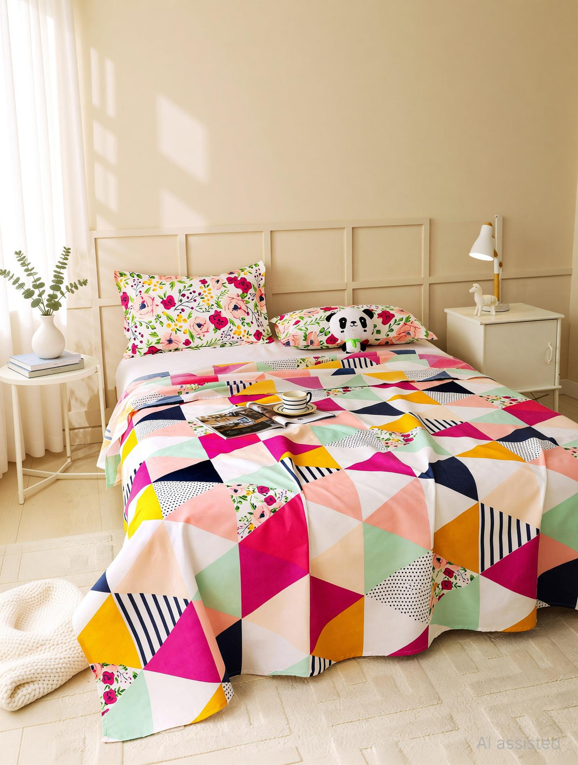 Image of Story@home Microfiber Double Flat 160 TC Printed 1 Bedsheet with 2 Pillow Covers