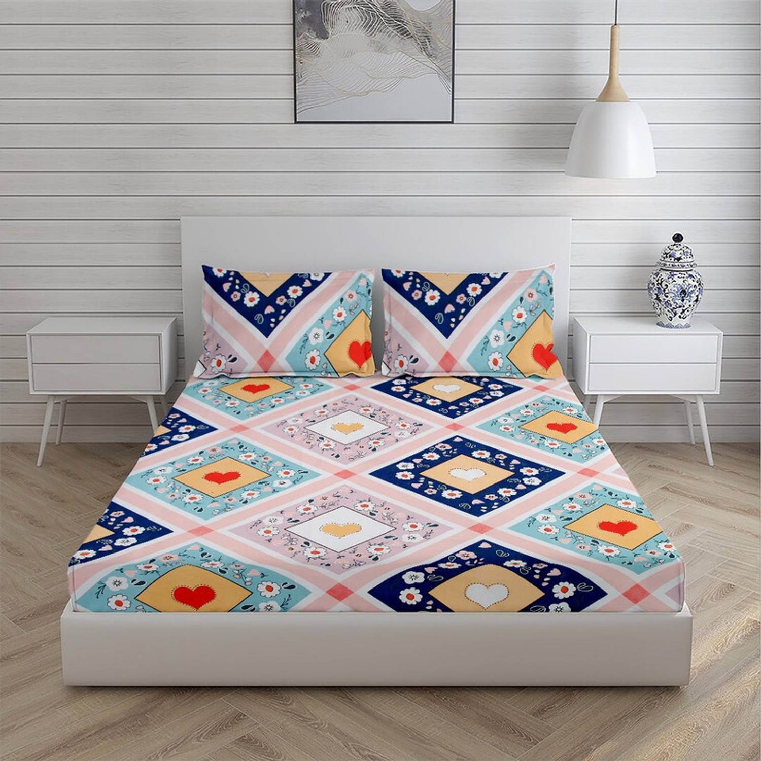 AVINYA Cotton Single Fitted (Elastic) 244 TC Printed 1 Bedsheet