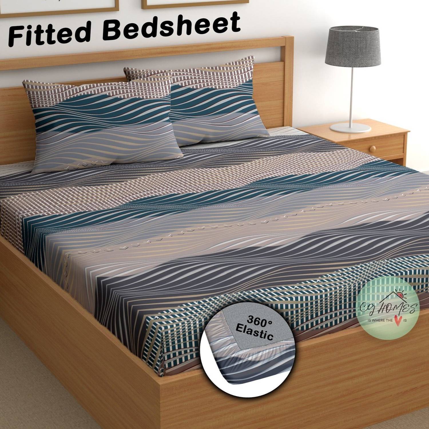 CG Homes Cotton Double Fitted (Elastic) 180 TC Printed 1 Bedsheet