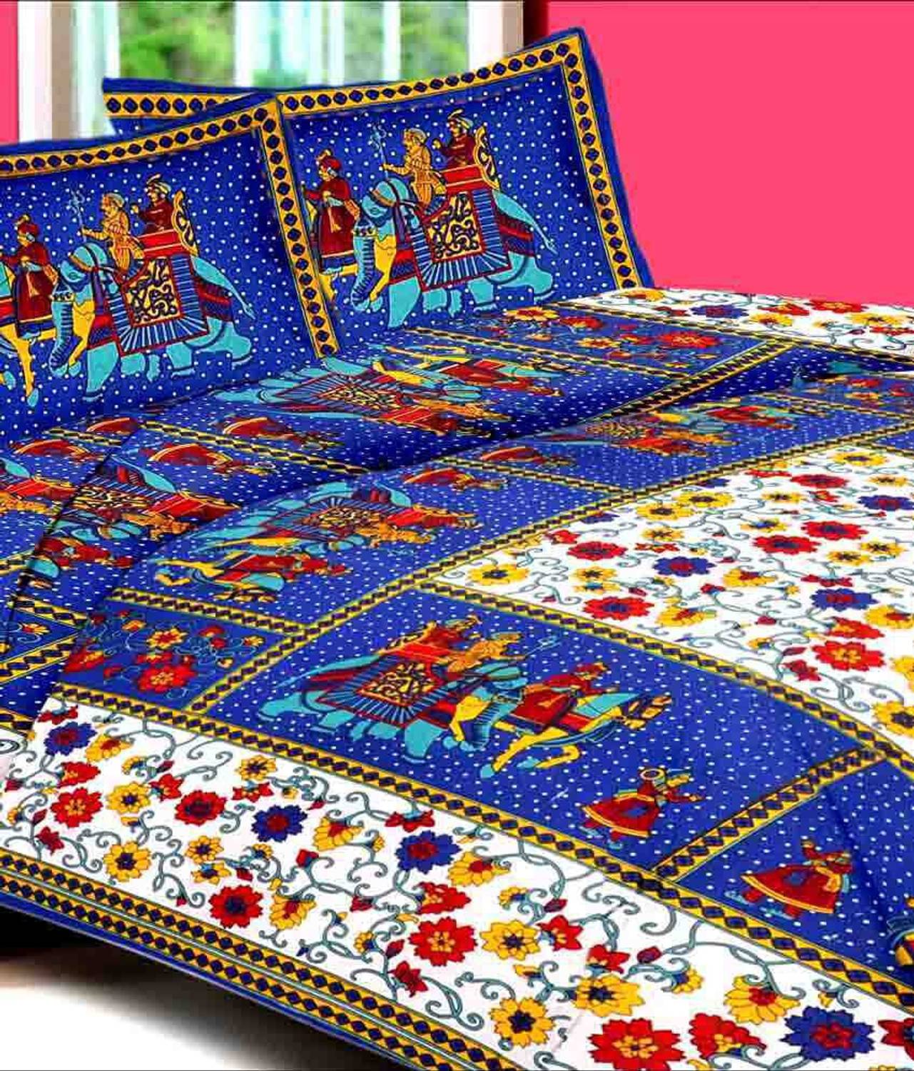 UNIQCHOICE Cotton Double Flat 144 TC Printed 1 Bedsheet with 2 Pi