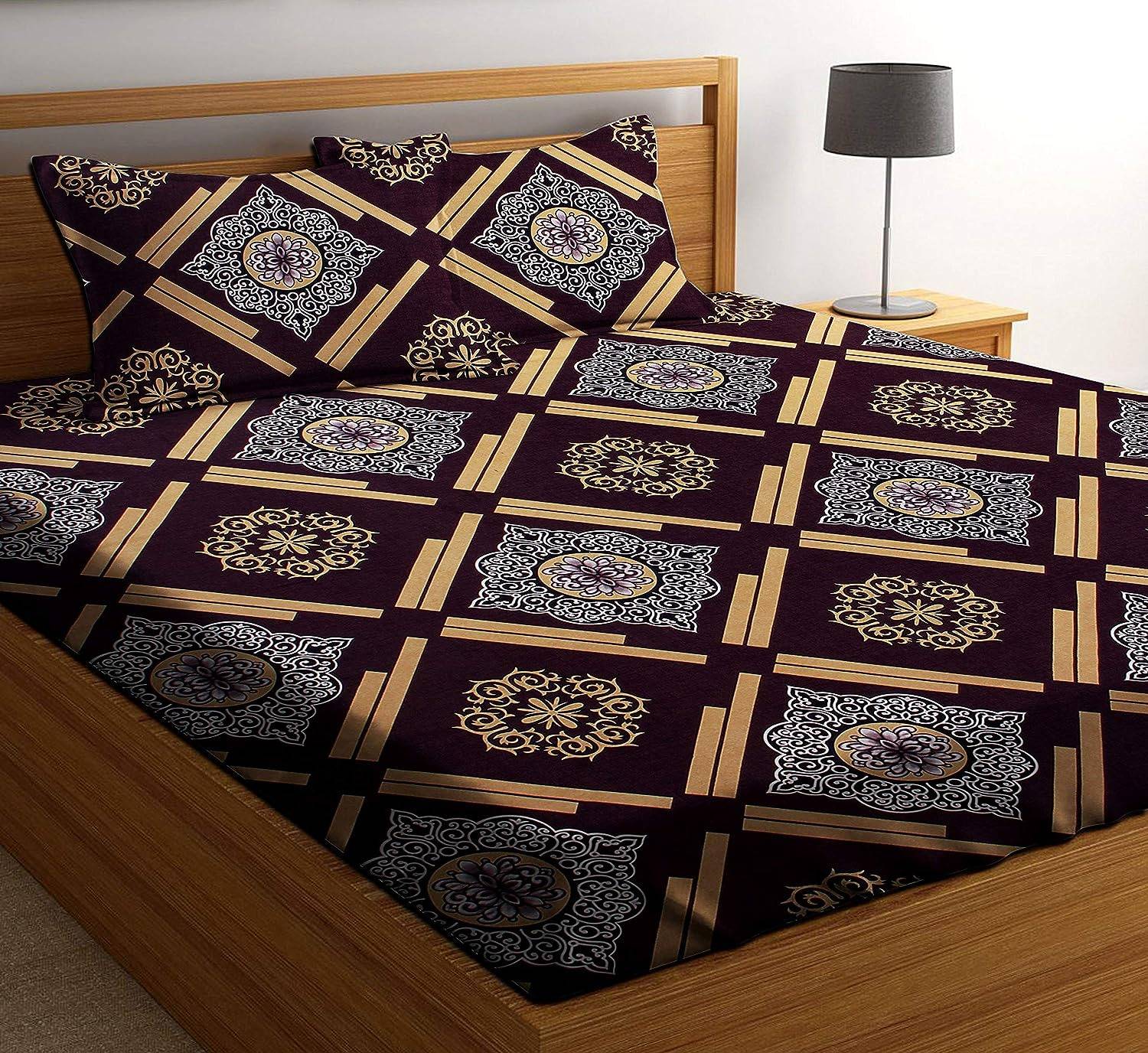 GACHDECOR Cotton King Fitted (Elastic) 280 TC Printed 1 Bedsheet