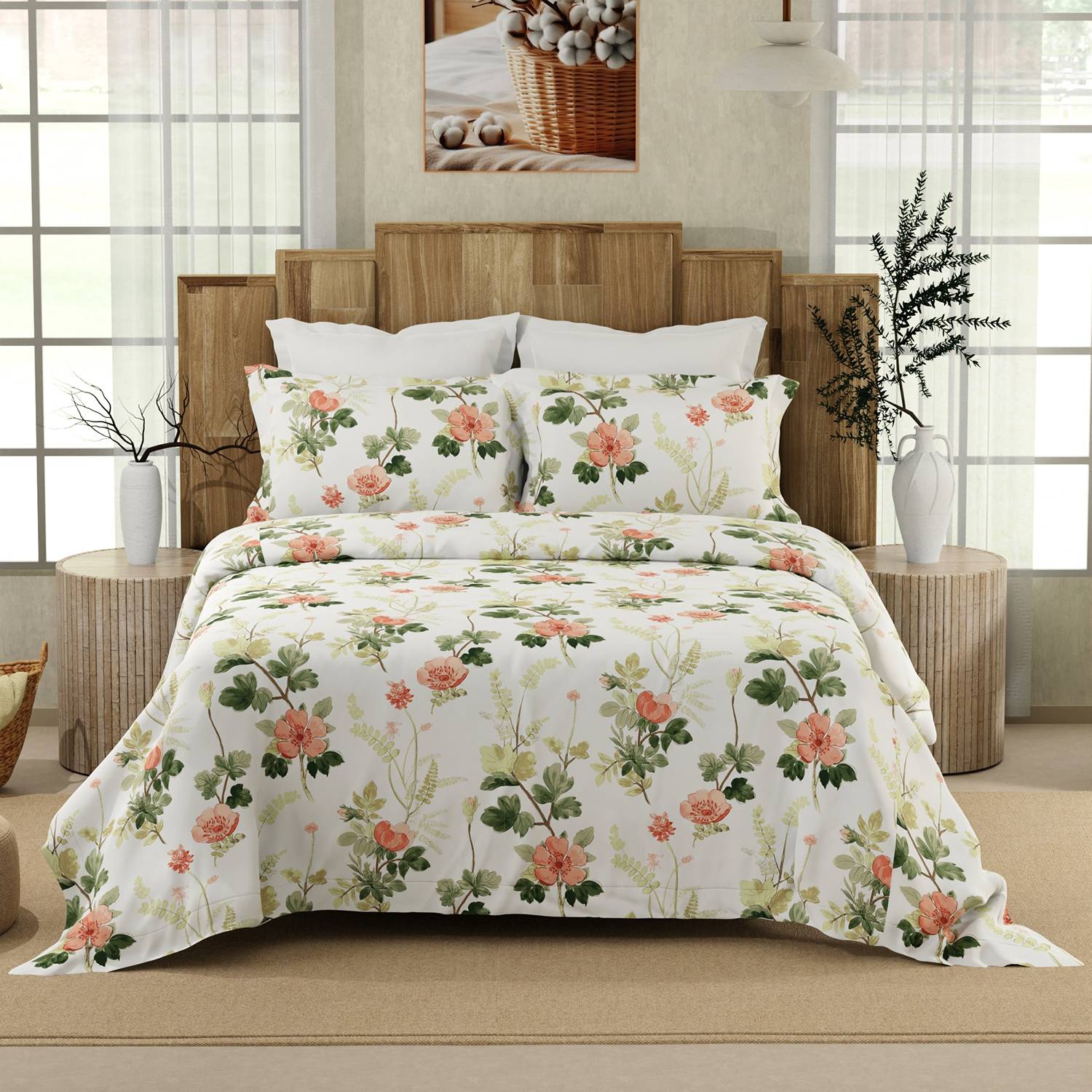 Color Sense Cotton King Flat 200 TC Printed 1 Bedsheet with 2 Pil