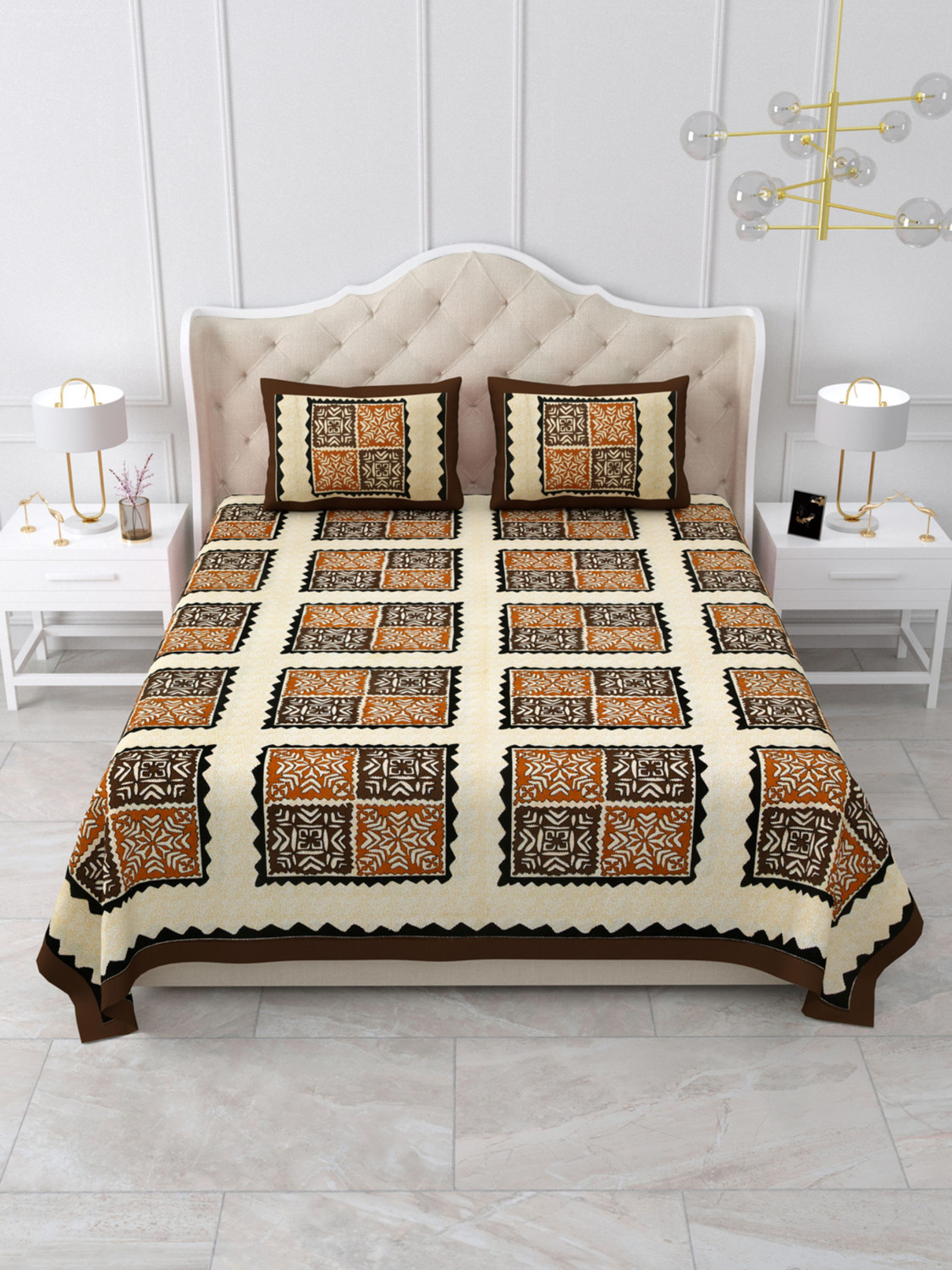Image of SIZAR Cotton Double, King Flat 240 TC Printed 1 Bedsheet with 2 Pillow Covers