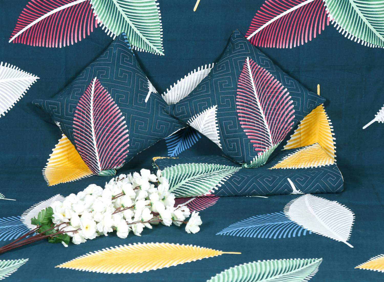 ANIKET Cotton Double, King Flat 190 TC Printed 1 Bedsheet with 2 Pillow Covers, 2 Cushion Covers