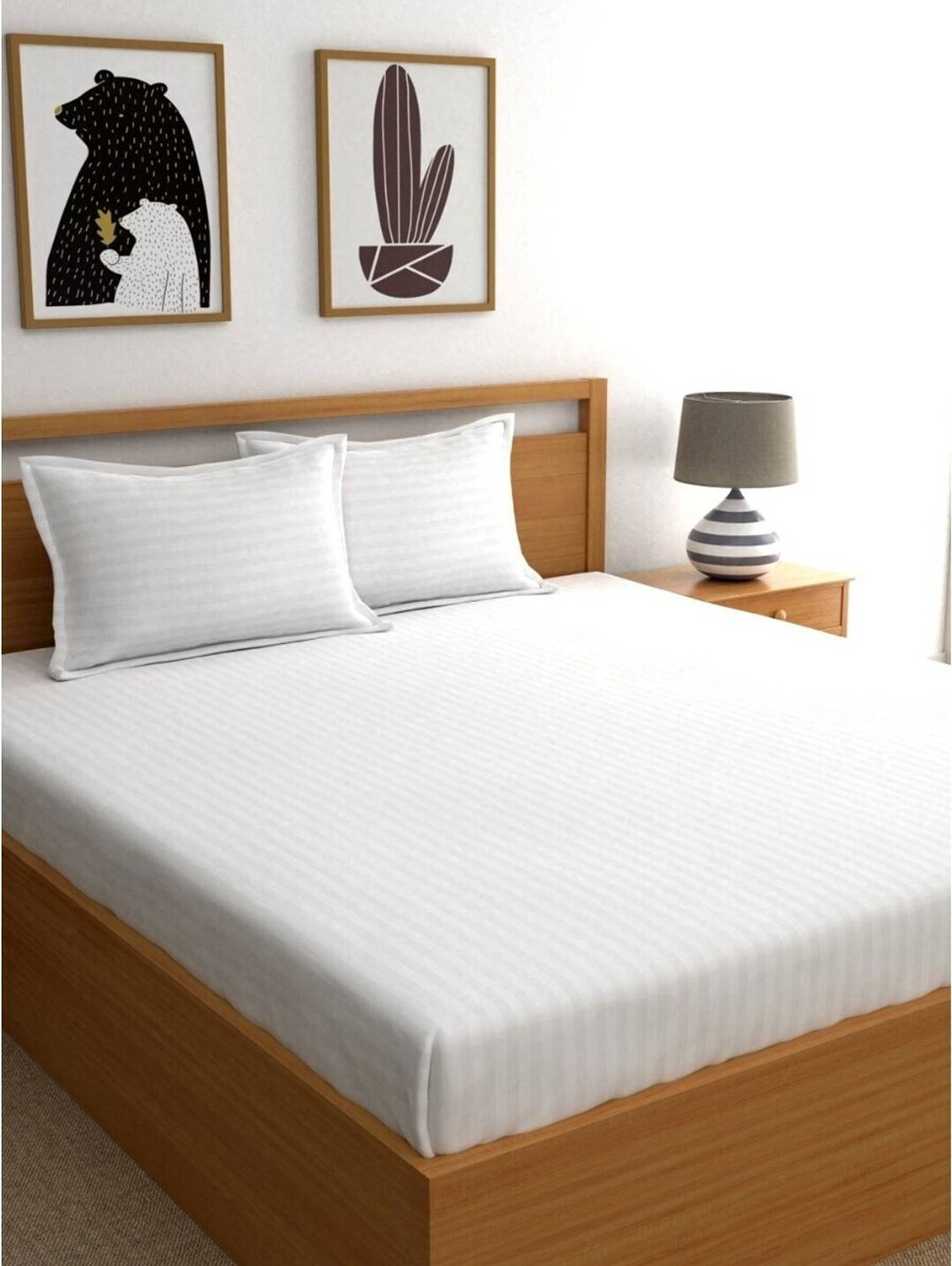 BROMWICK Microfiber Double Flat 300 TC Striped 1 Bedsheet with 2
