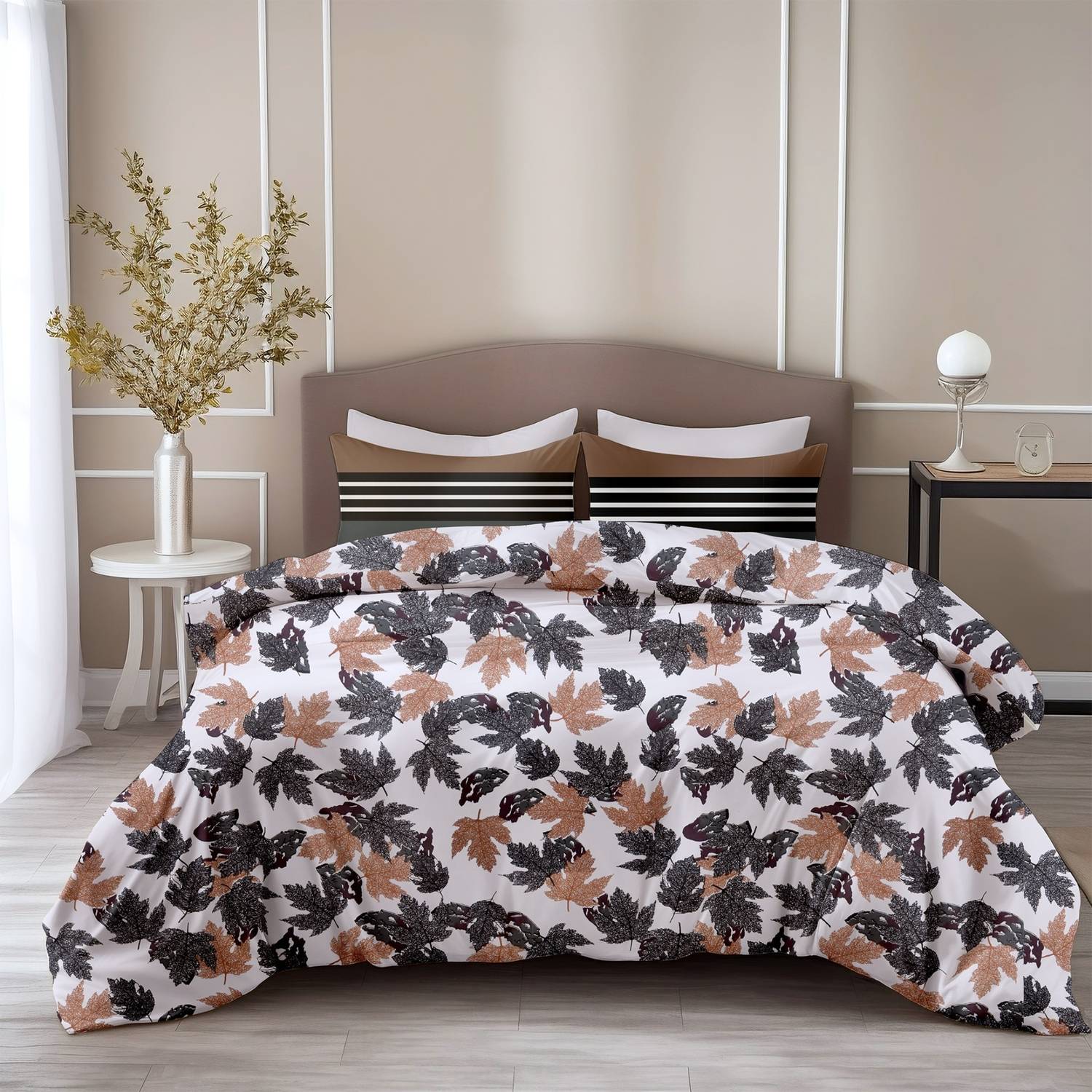 LORETO Cotton Double Flat 144 TC Printed 1 Bedsheet with 2 Pillow