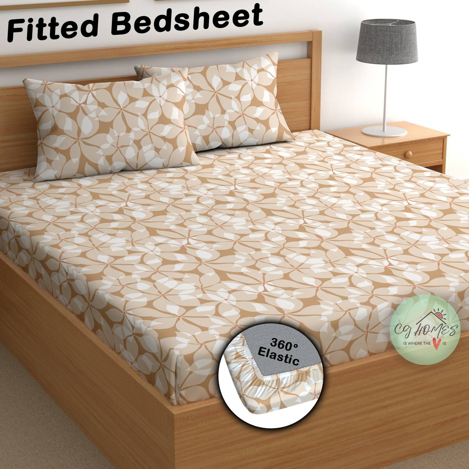 CG Homes Cotton Double Fitted (Elastic) 180 TC Printed 1 Bedsheet