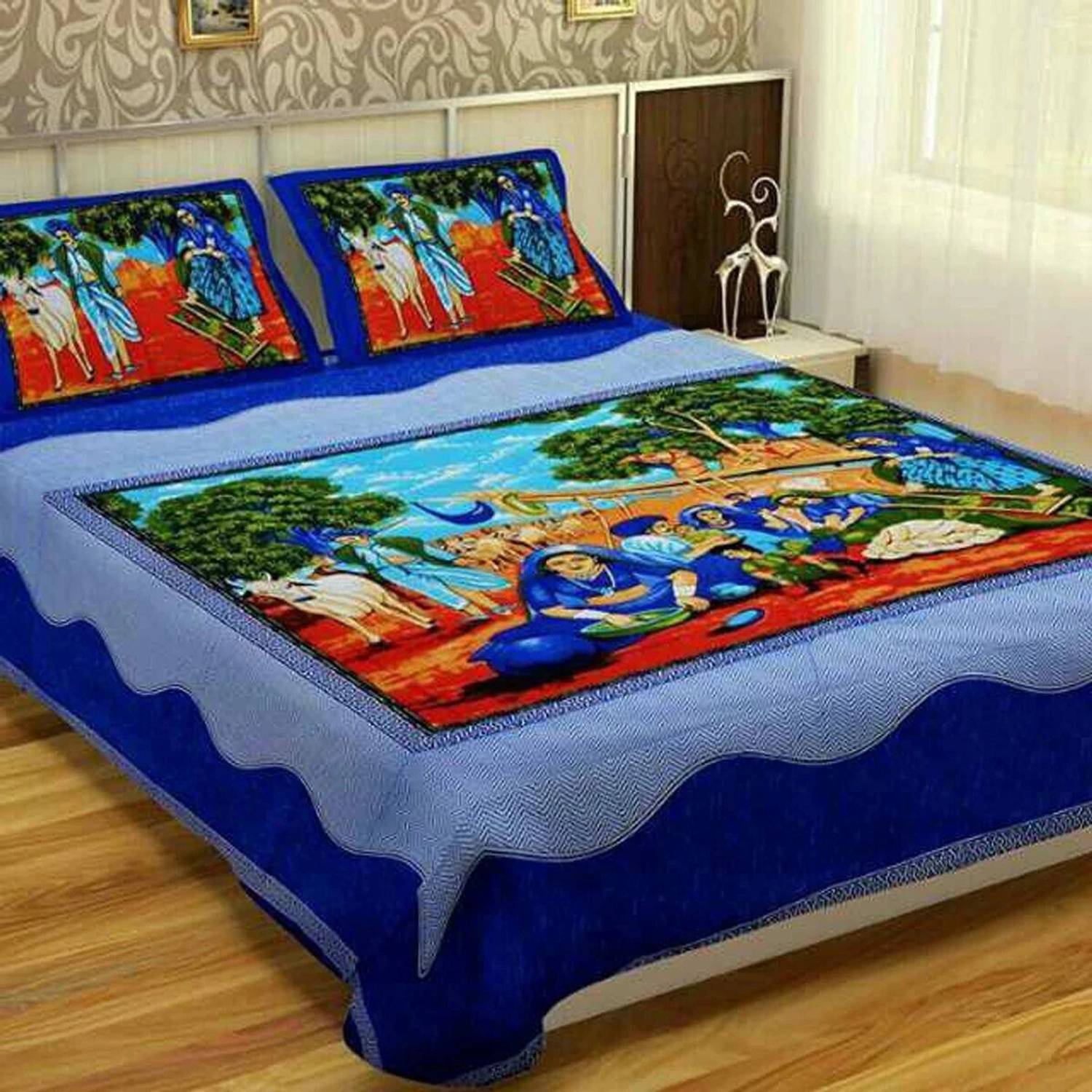 JAIPUR FASHION Cotton Double Flat 104 TC 3D Printed 1 Bedsheet wi