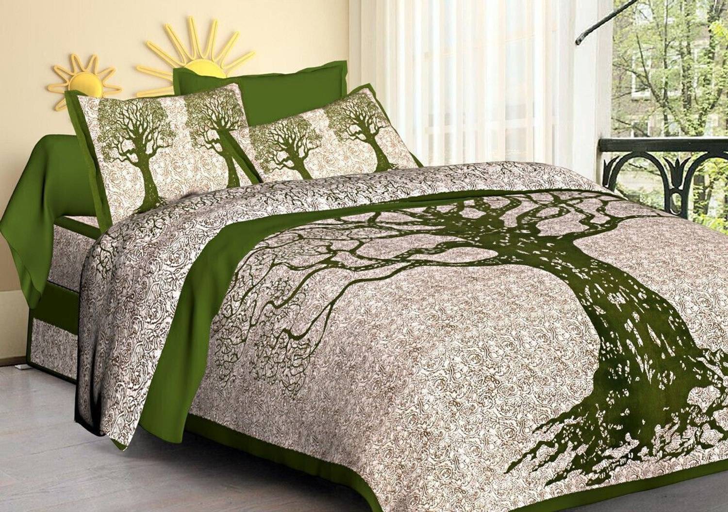 CLOTHOLOGY Cotton Double Flat 144 TC Jaipuri Prints 1 Bedsheet wi