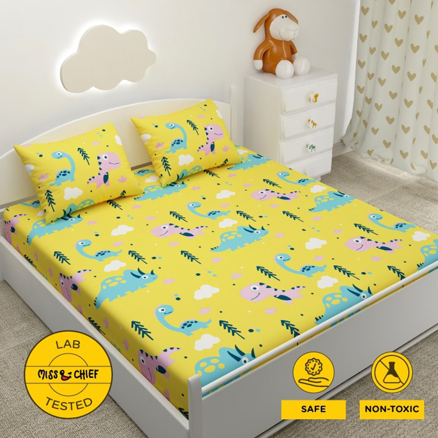 Image of Miss & Chief Polyester Double Flat 132 TC Printed 1 Bedsheet with 2 Pillow Covers