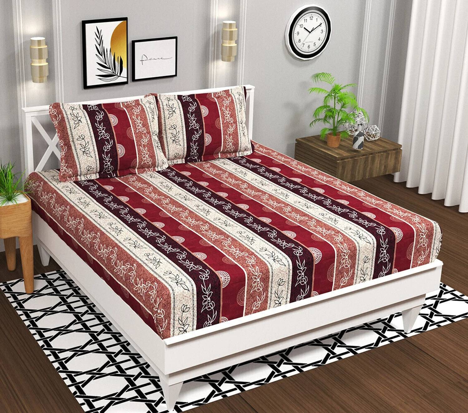 VAS COLLECTIONS Cotton Double Flat 160 TC Floral 1 Bedsheet with