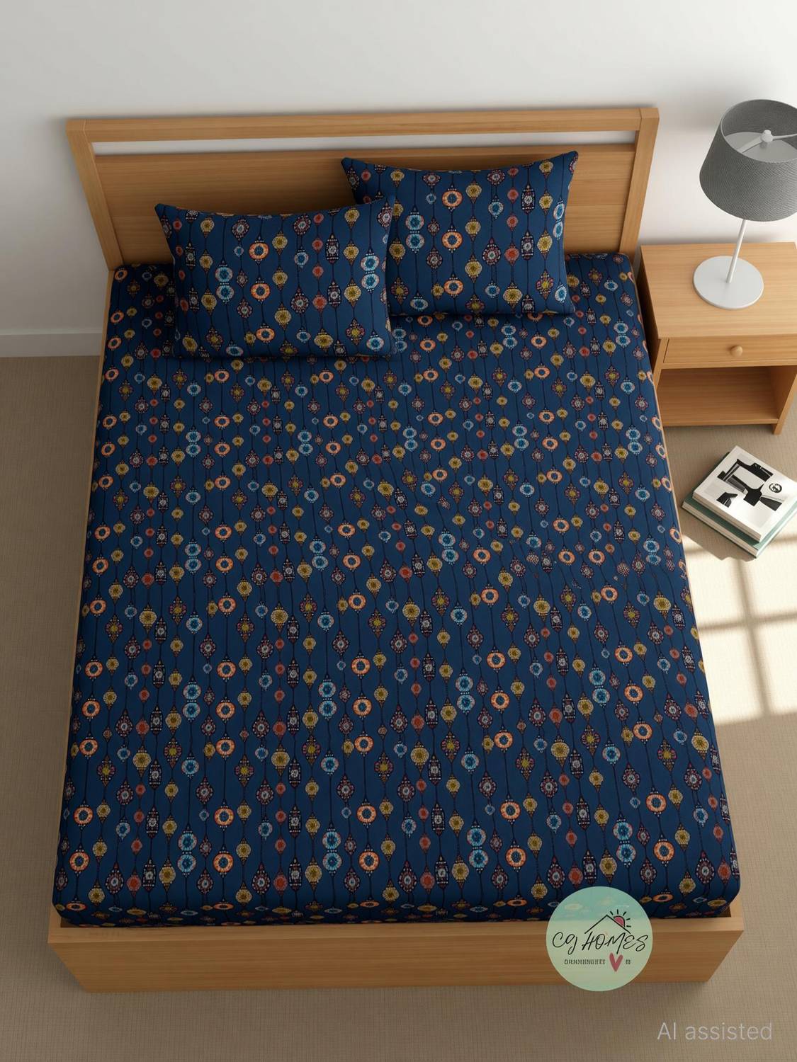 CG Homes Cotton Double Flat 180 TC Printed 1 Bedsheet with 2 Pill