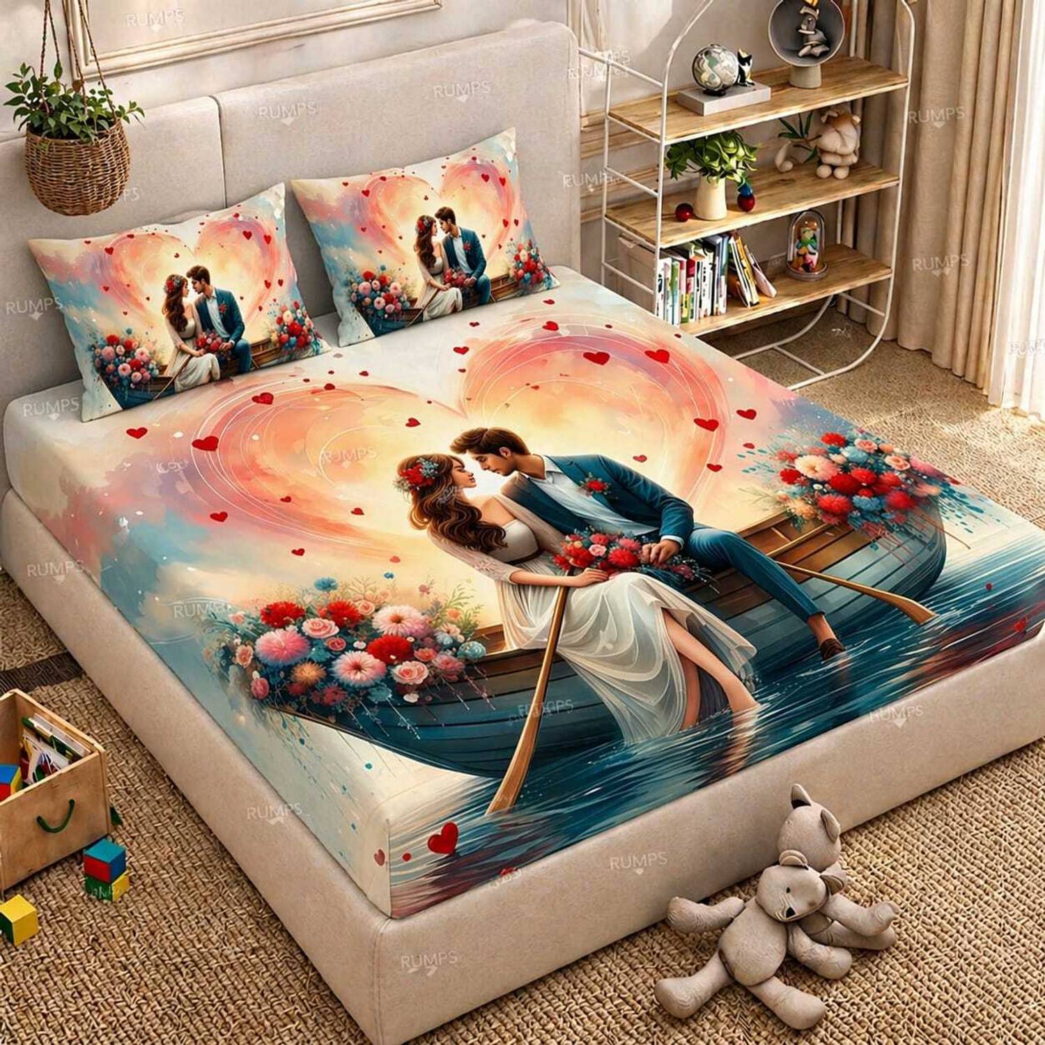 Rumps Cotton Double Flat 450 TC 3D Printed 1 Bedsheet with 2 Pillow Covers
