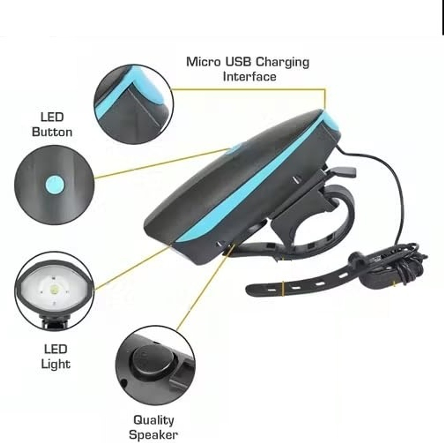 Image of Gymisa Ultra Bright Light with Horn 140 Db, Bicycle Front Headlight,USB Rechargeable Bell (Black)