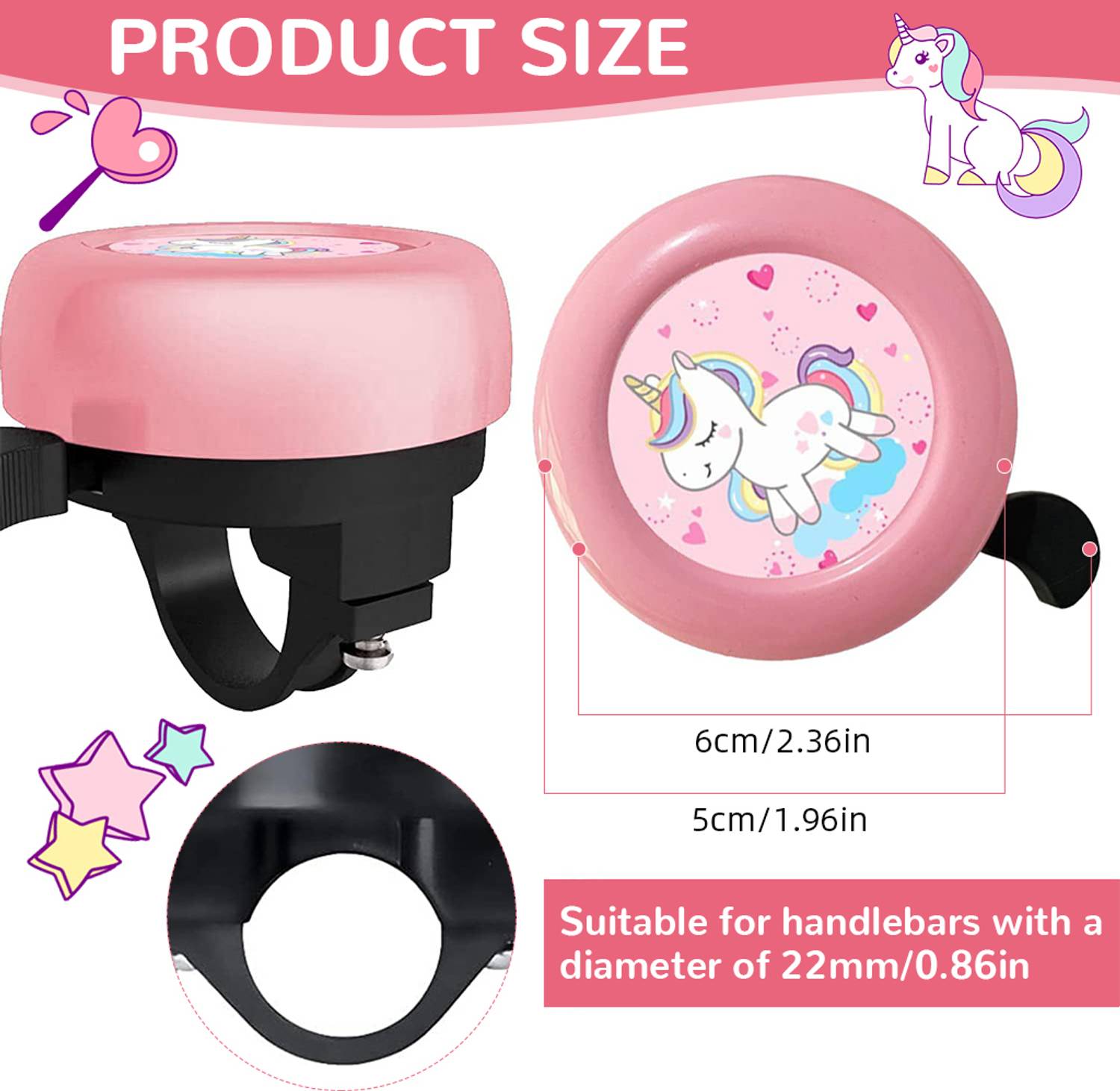 STHIRA Kids Bicycle Ring Pink Unicorn Cartoon Bell for Bikes Bell
