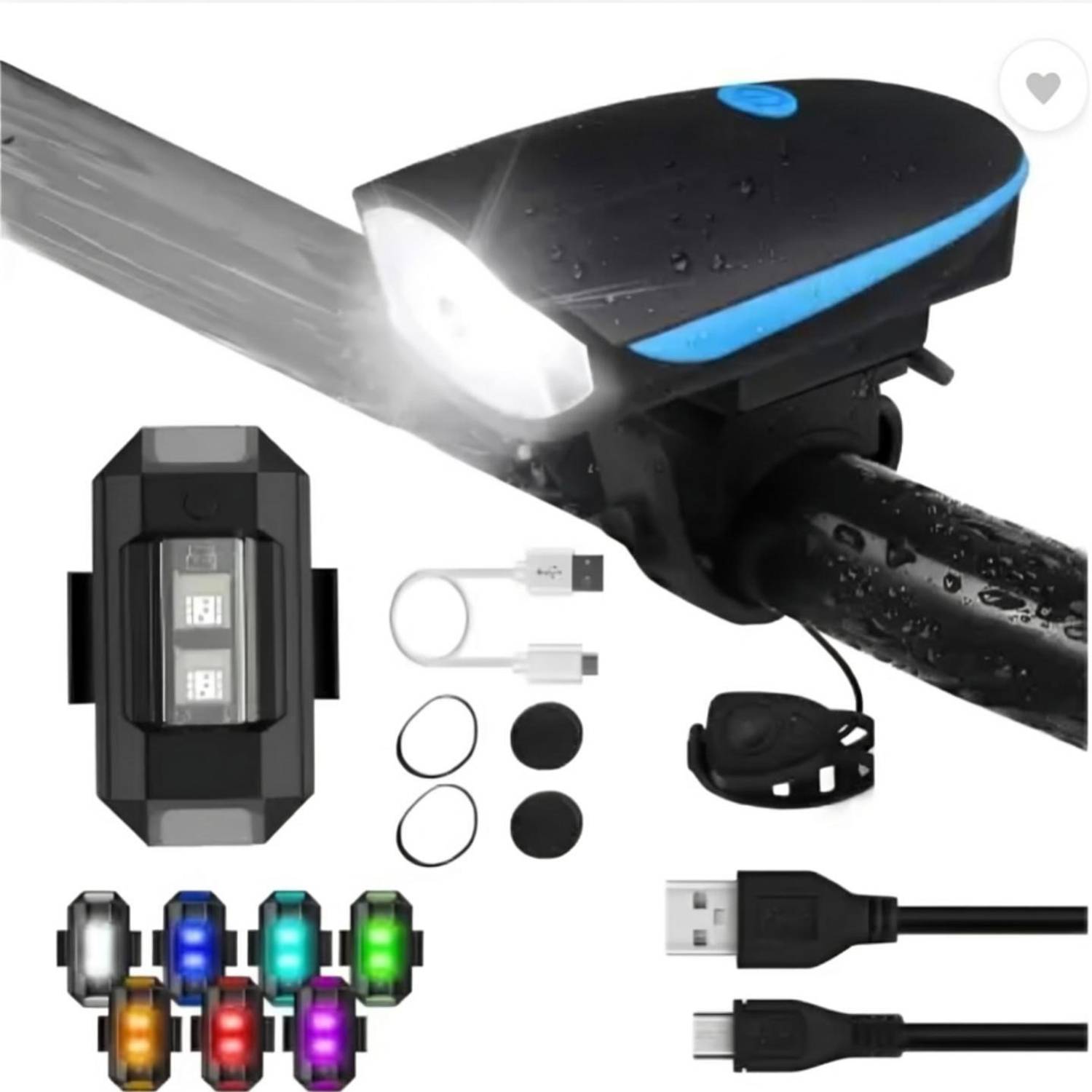 HAPPYRIDER Bicycle Combo Front Light, Tail Light, Bell - Image 1