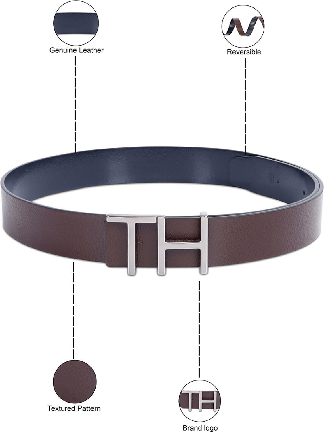 Image of TOMMY HILFIGER Men Casual Brown Genuine Leather Reversible Belt