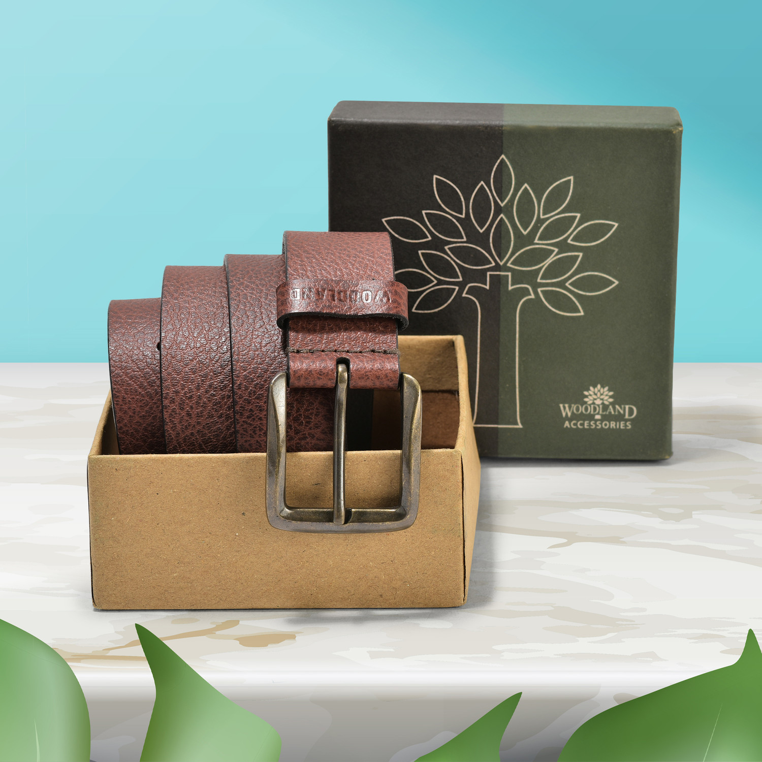 Image of WOODLAND Men Casual Tan Genuine Leather Belt