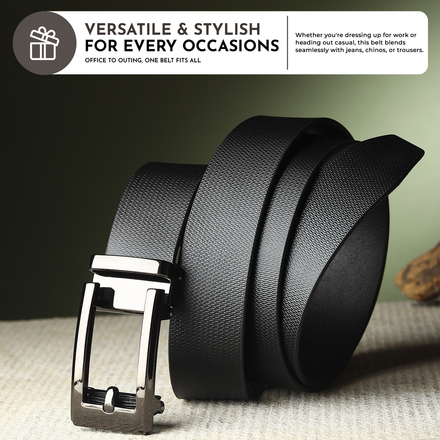 Image of PROVOGUE Men Formal Black Genuine Leather Belt